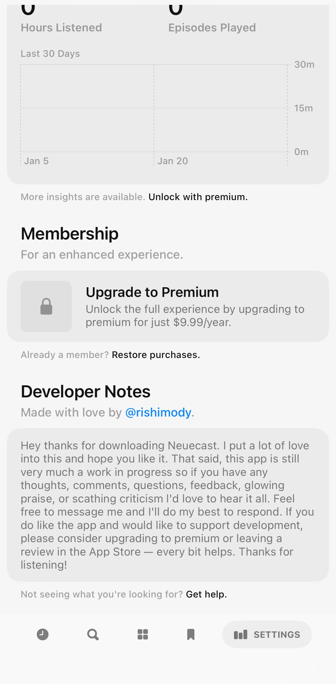 Neuecast Screen screen in the Subscribe to premium flow