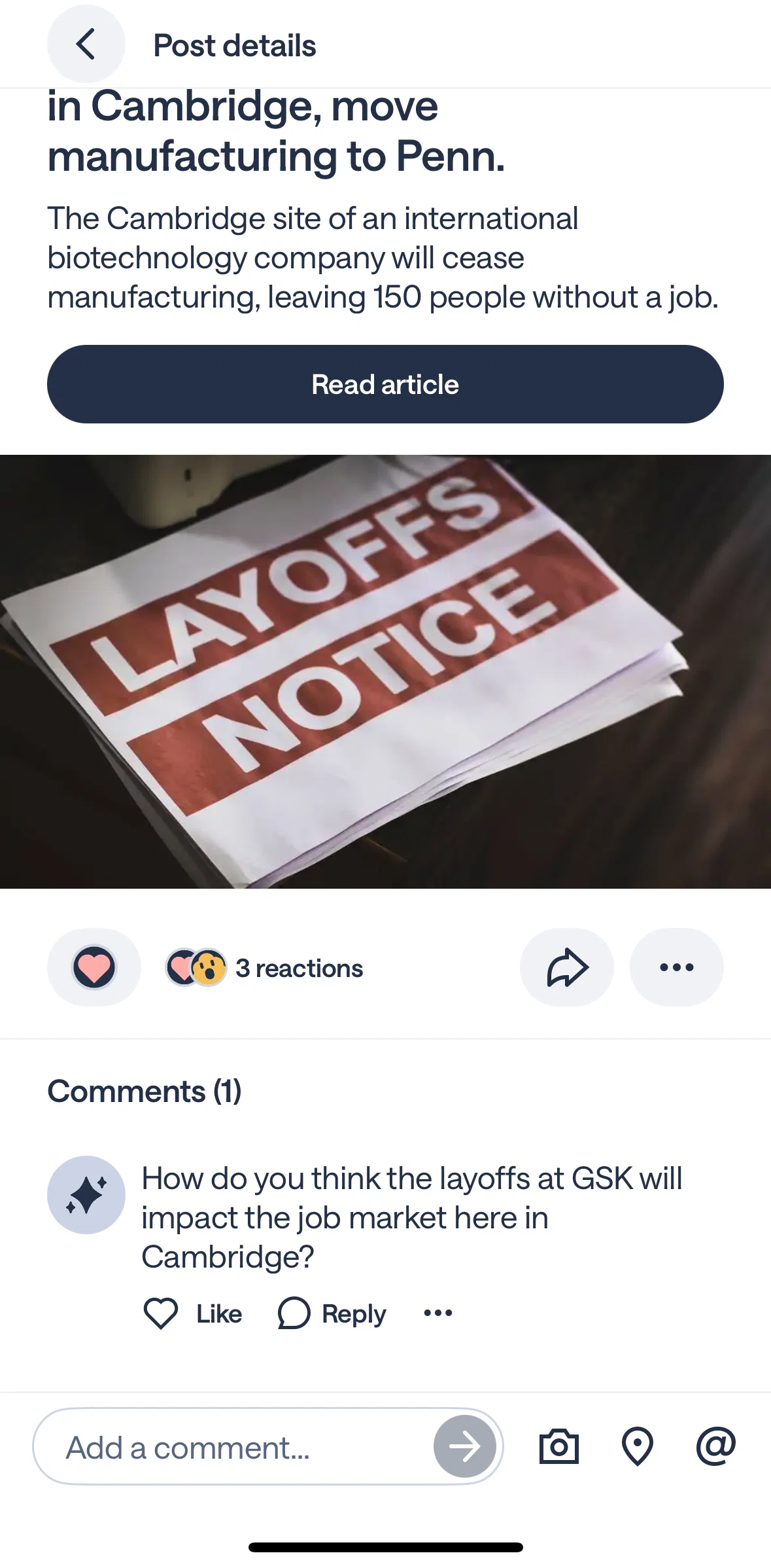 Nextdoor Screen screen in the Adding a comment flow