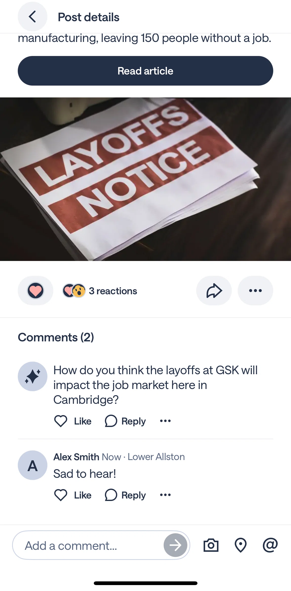Nextdoor Screen screen in the Deleting a comment flow