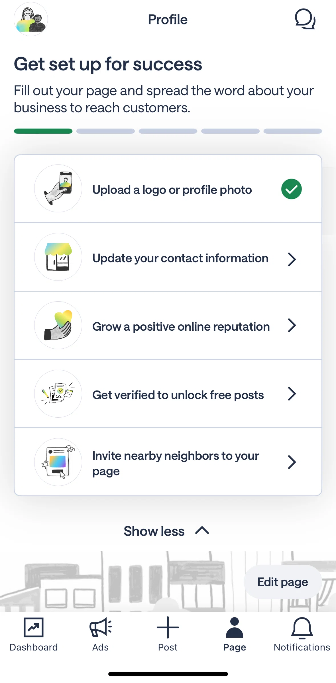 Nextdoor Screen screen in the Editing business profile flow