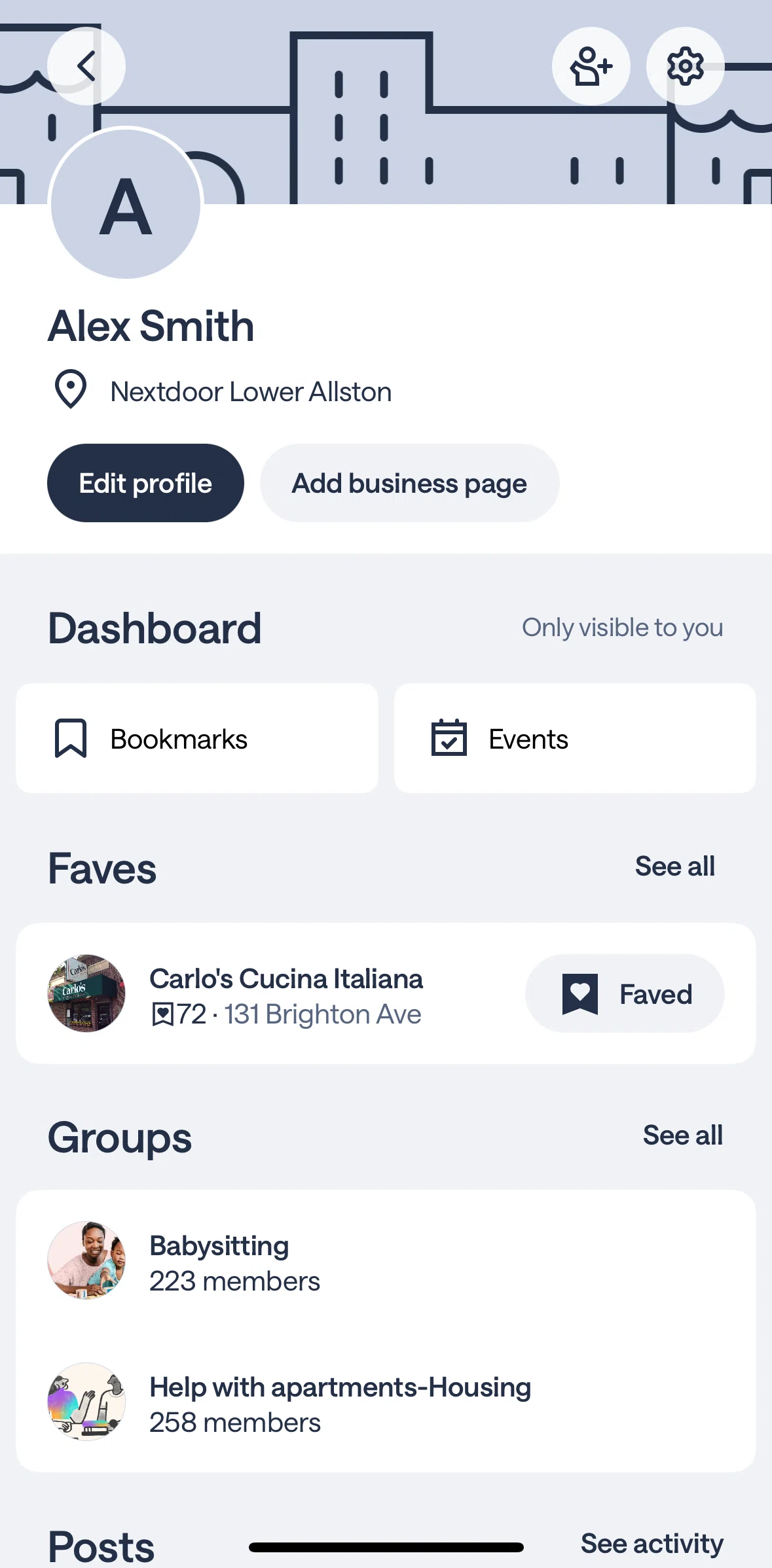 Nextdoor Screen screen in the Editing profile flow