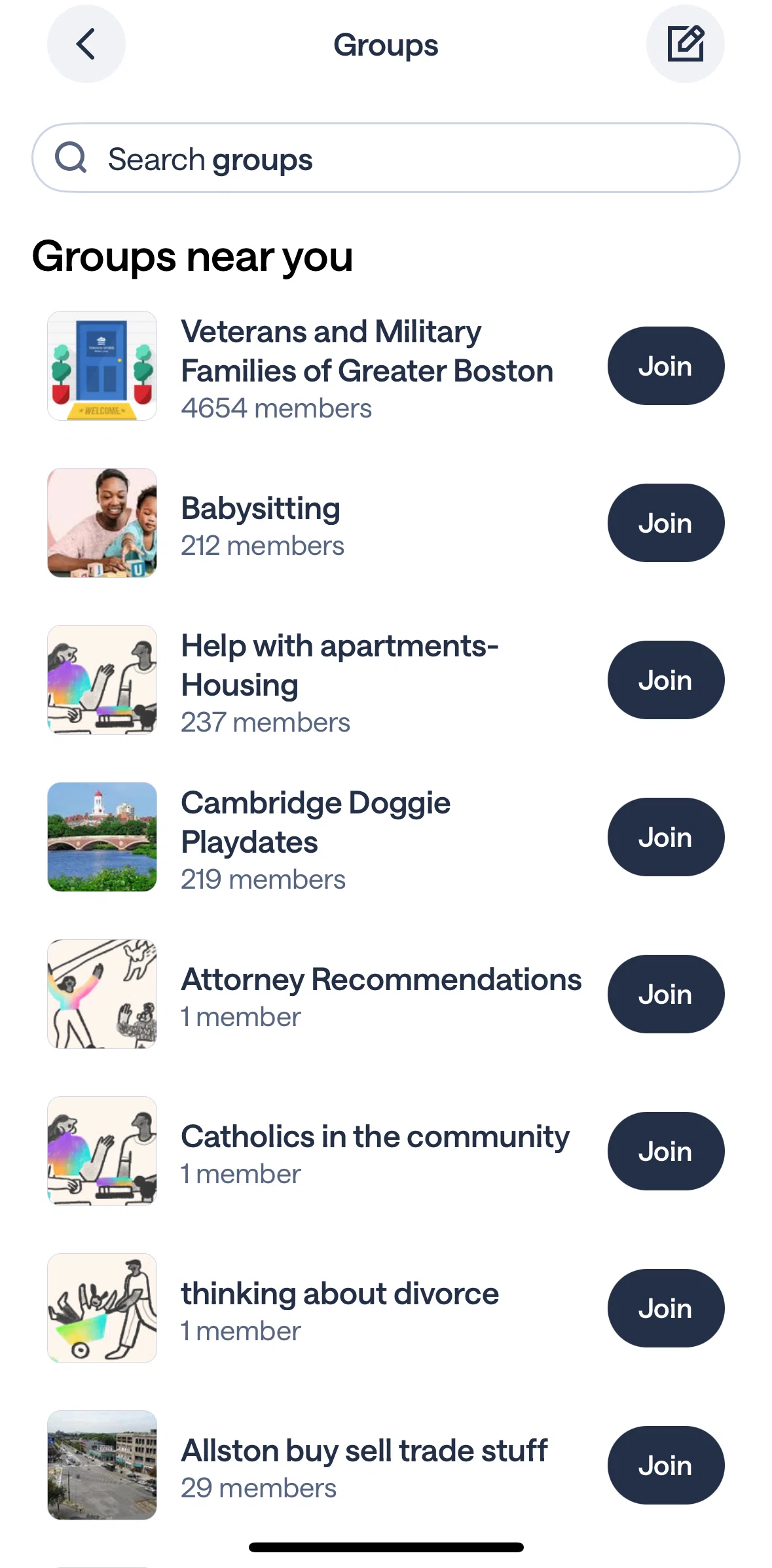Nextdoor Screen screen in the Group detail flow