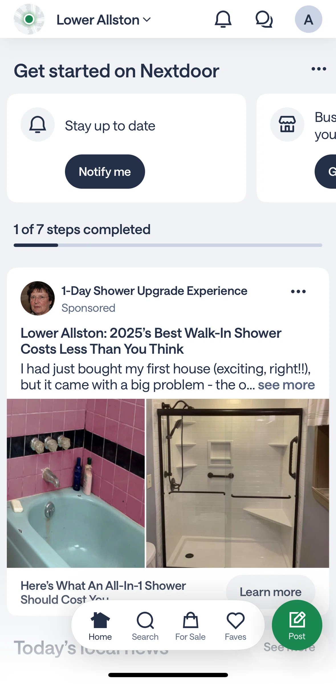 Nextdoor Screen screen in the Home flow
