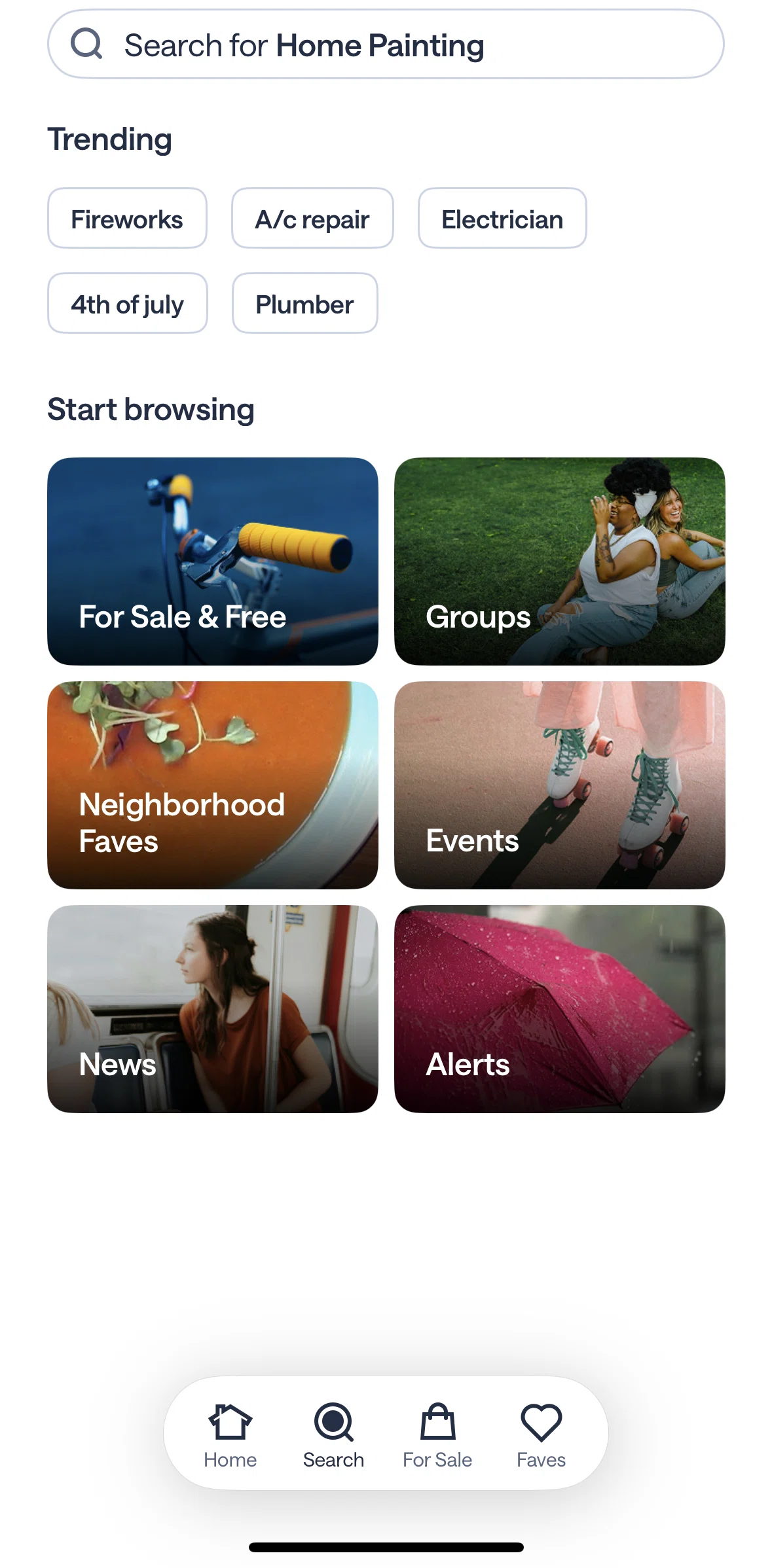 Nextdoor Screen screen in the Neighborhood faves flow