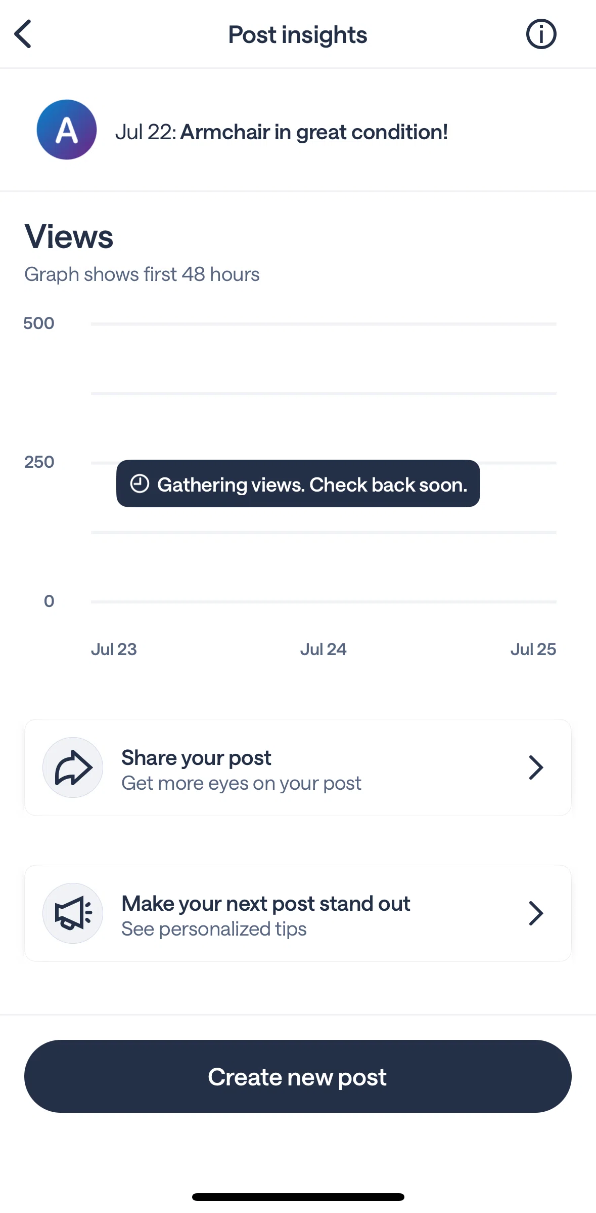 Nextdoor Screen screen in the Post insights information flow