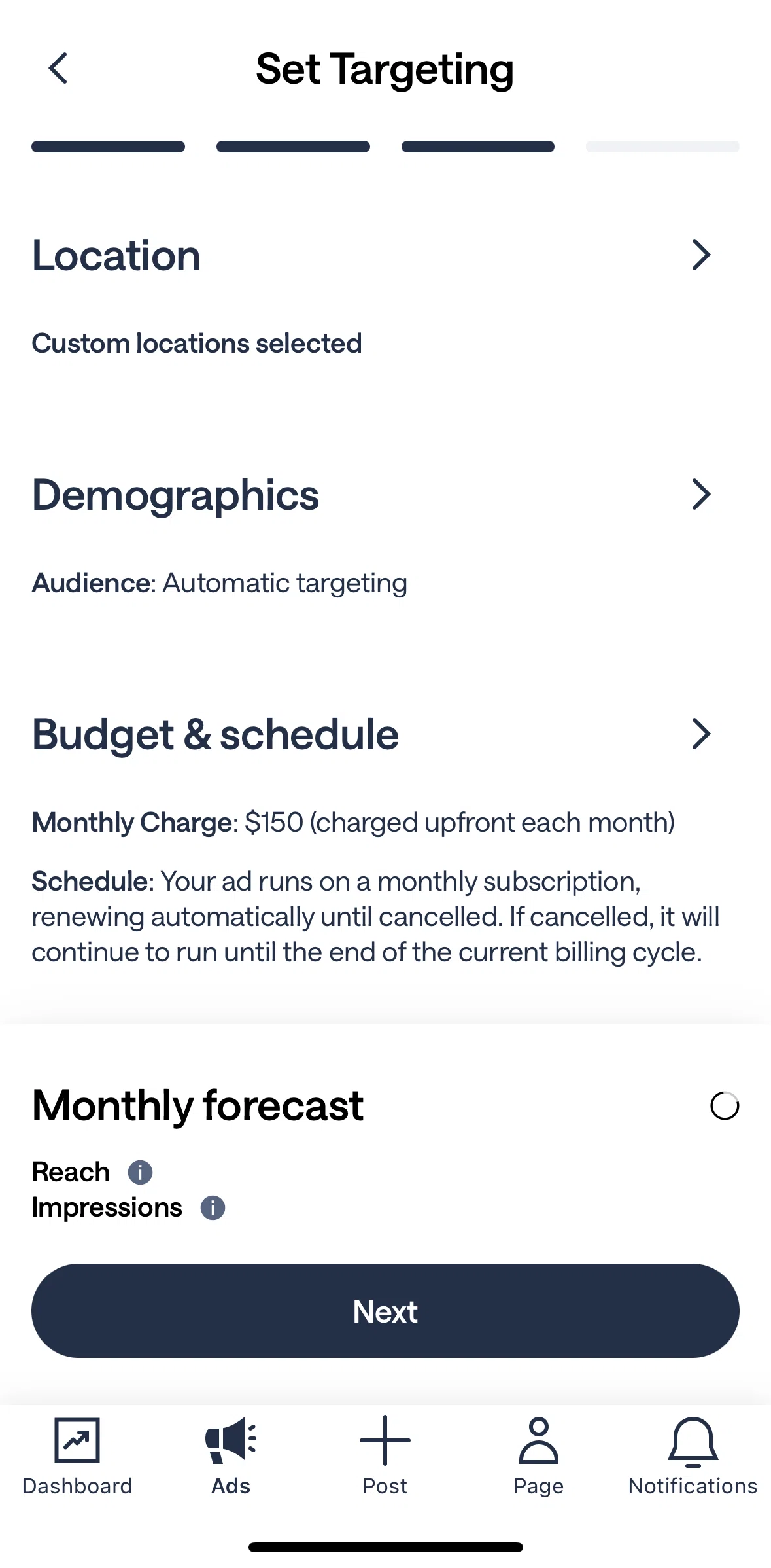 Nextdoor Screen screen in the Setting budget flow