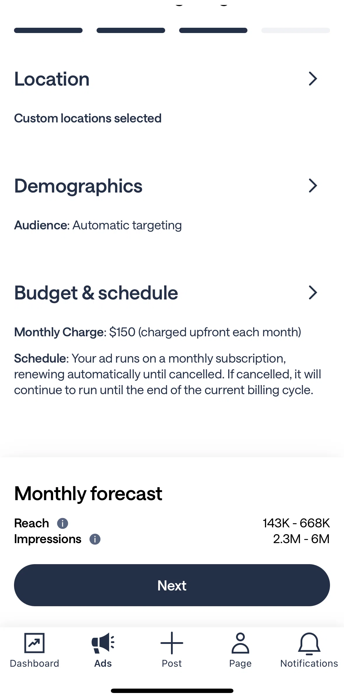 Nextdoor Screen screen in the Setting demographic targets flow