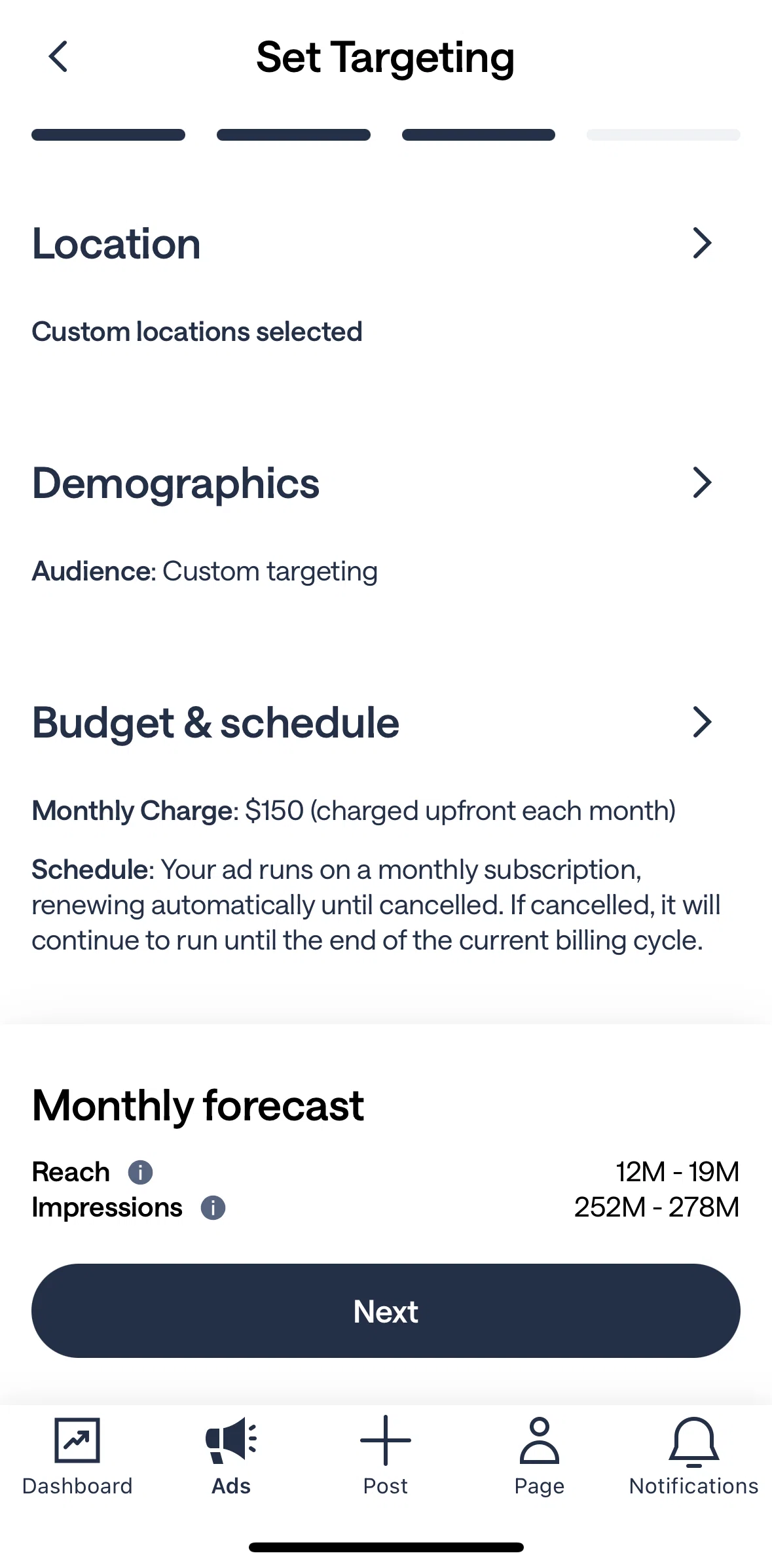 Nextdoor Screen screen in the Setting location targets flow
