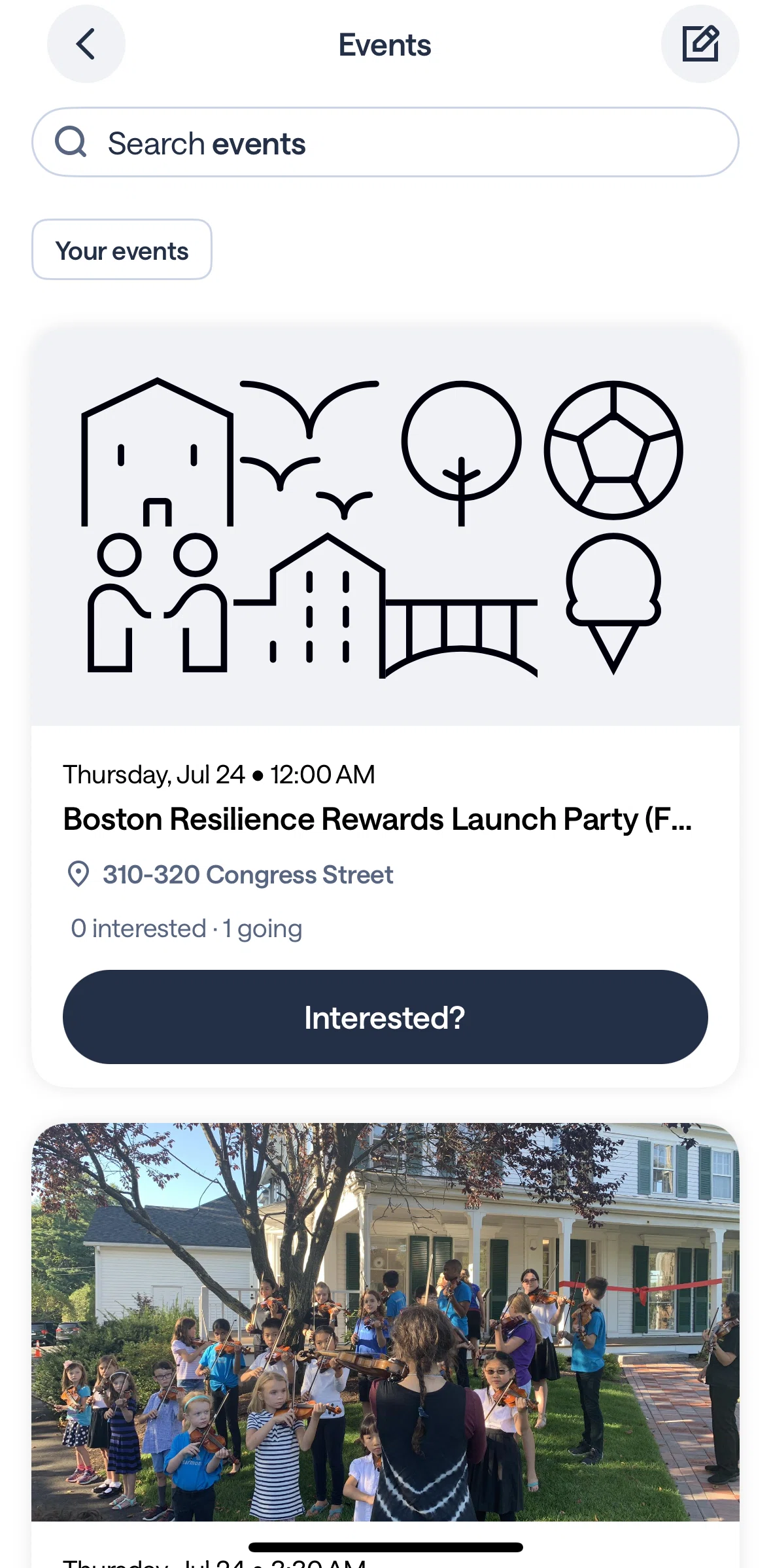 Nextdoor Screen screen in the Your events flow