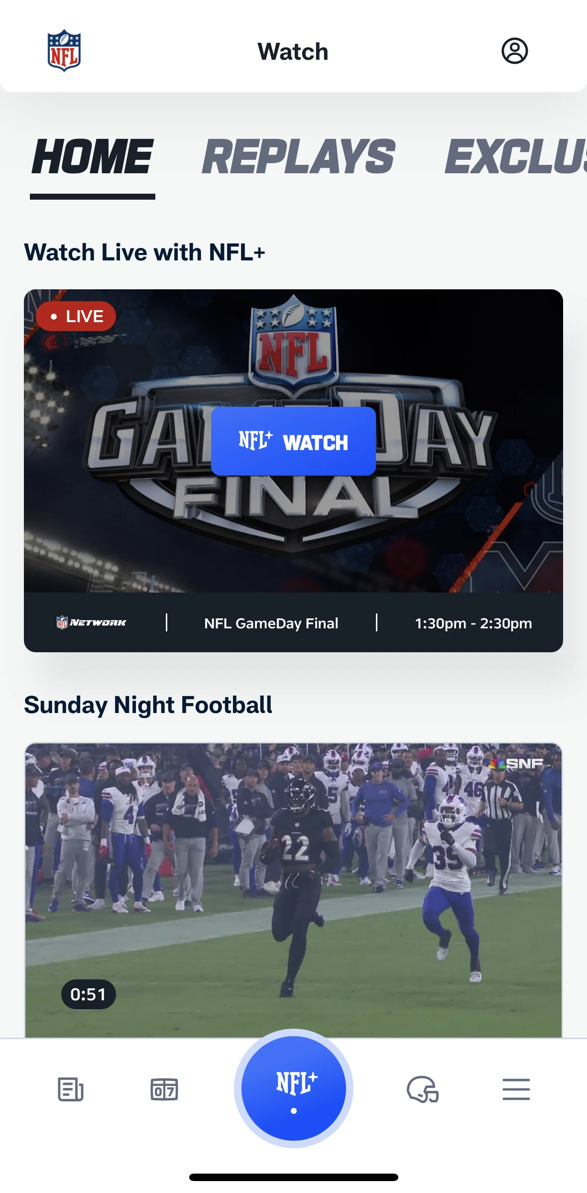 NFL Screen screen in the Home flow