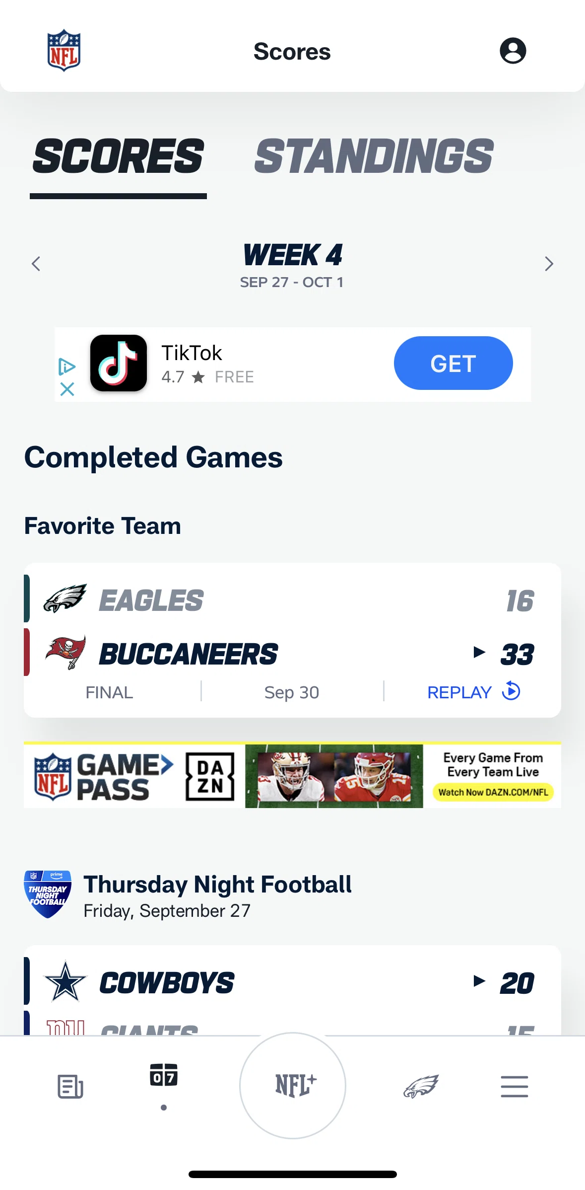 NFL Screen screen in the Match recap flow