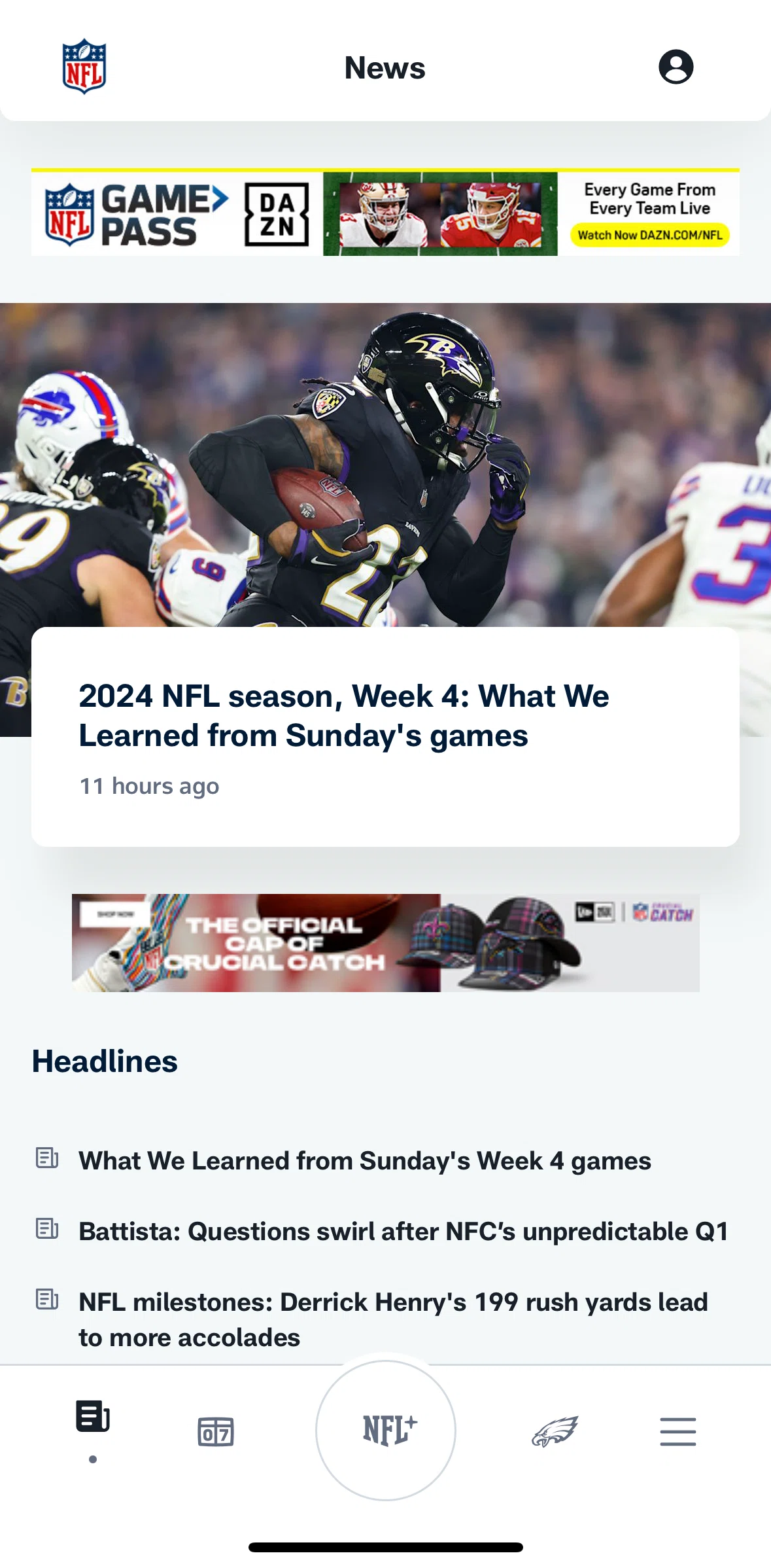 NFL Screen screen in the News detail flow