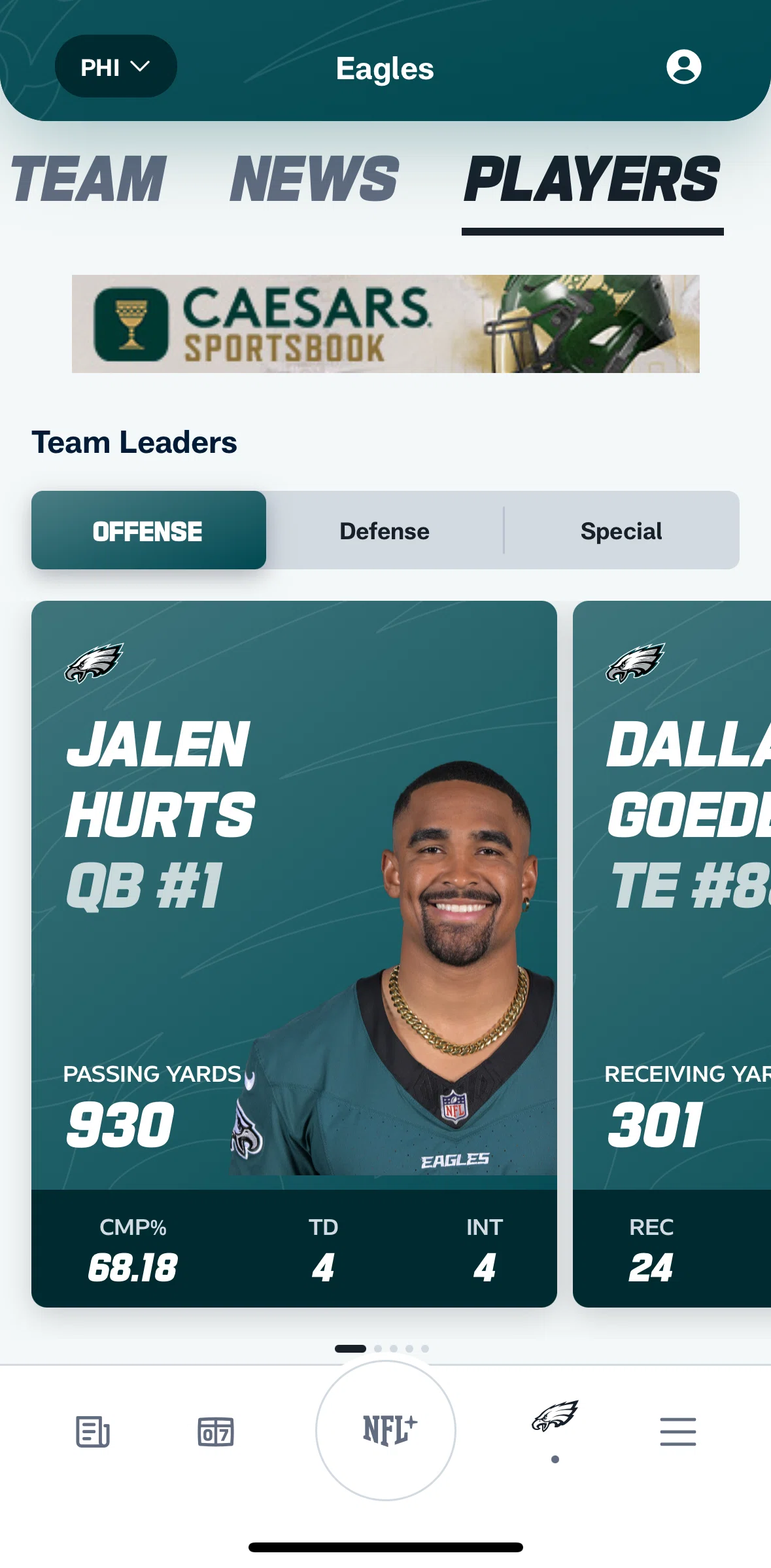 NFL Screen screen in the Player detail flow