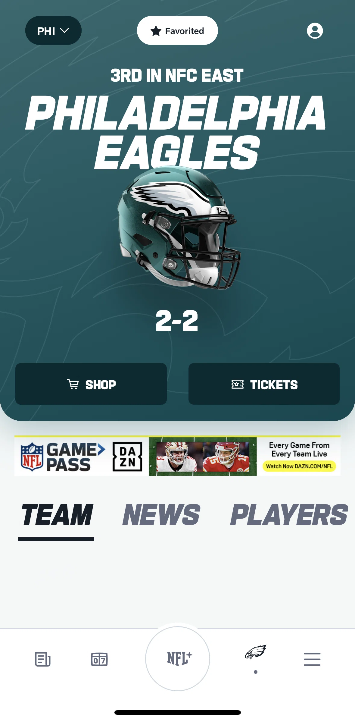NFL Screen screen in the Selecting favorite team flow