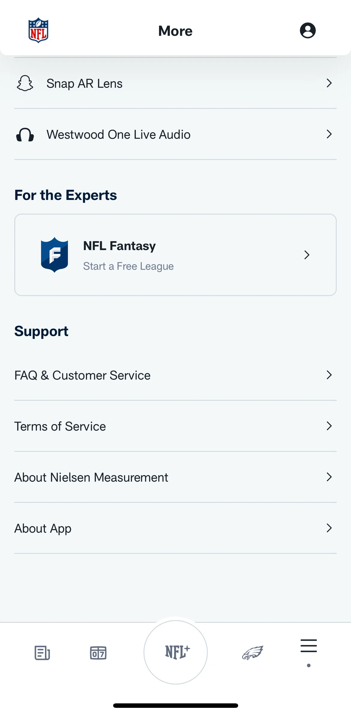 NFL Screen screen in the Terms of service flow