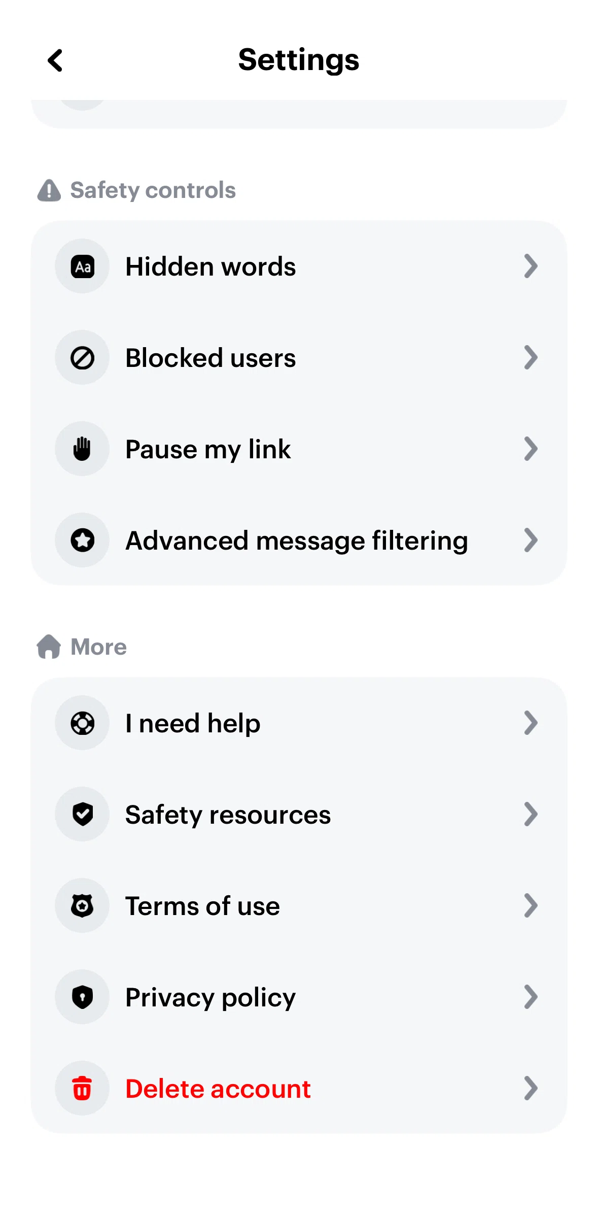 NGL Screen screen in the Deleting account flow