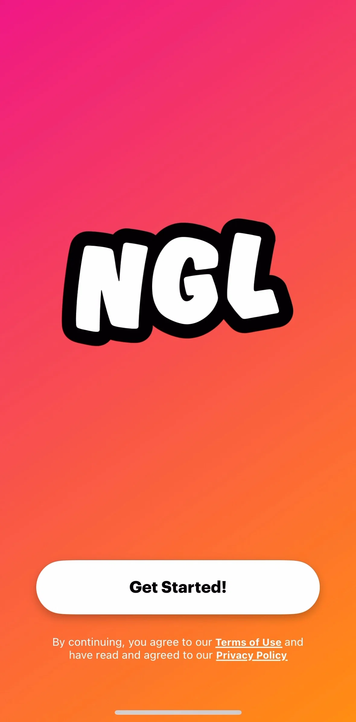 NGL Screen screen in the Onboarding flow