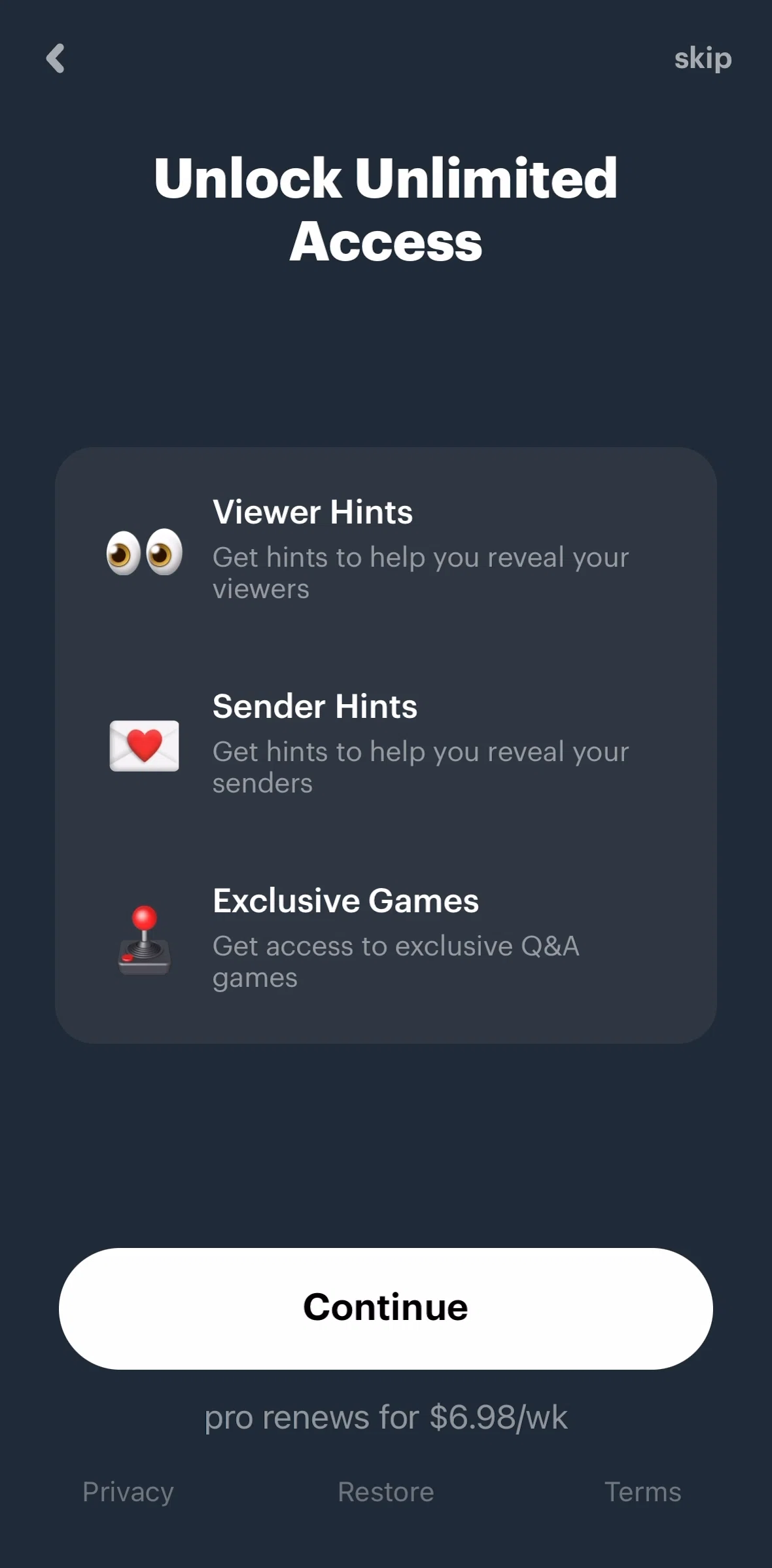 NGL Screen screen in the Subscribing to NGL Pro flow