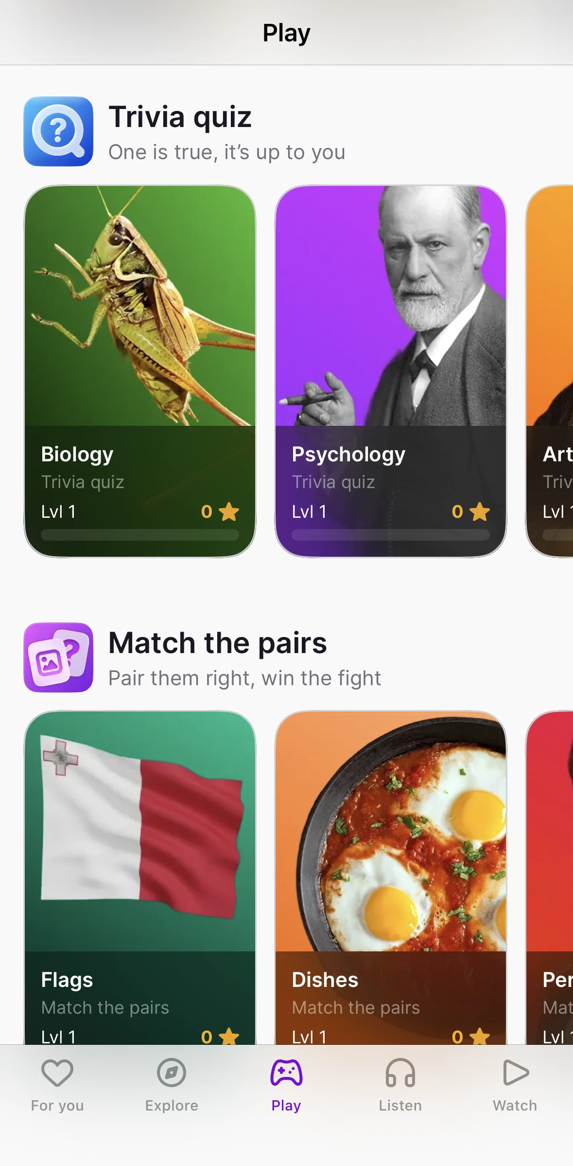 Nibble Screen screen in the Completing a quiz (trivia quiz) flow