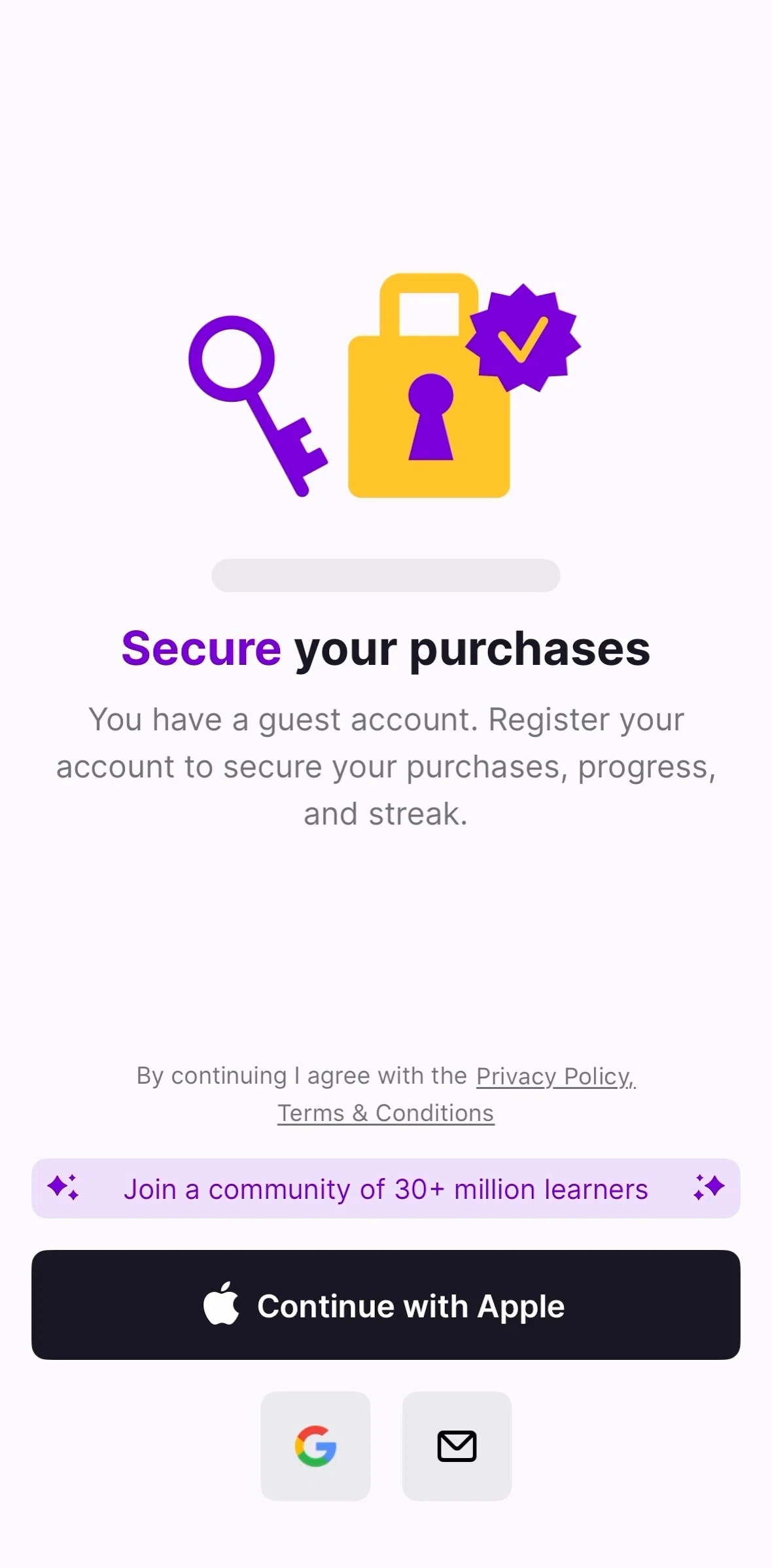 Nibble Screen screen in the Creating an account flow