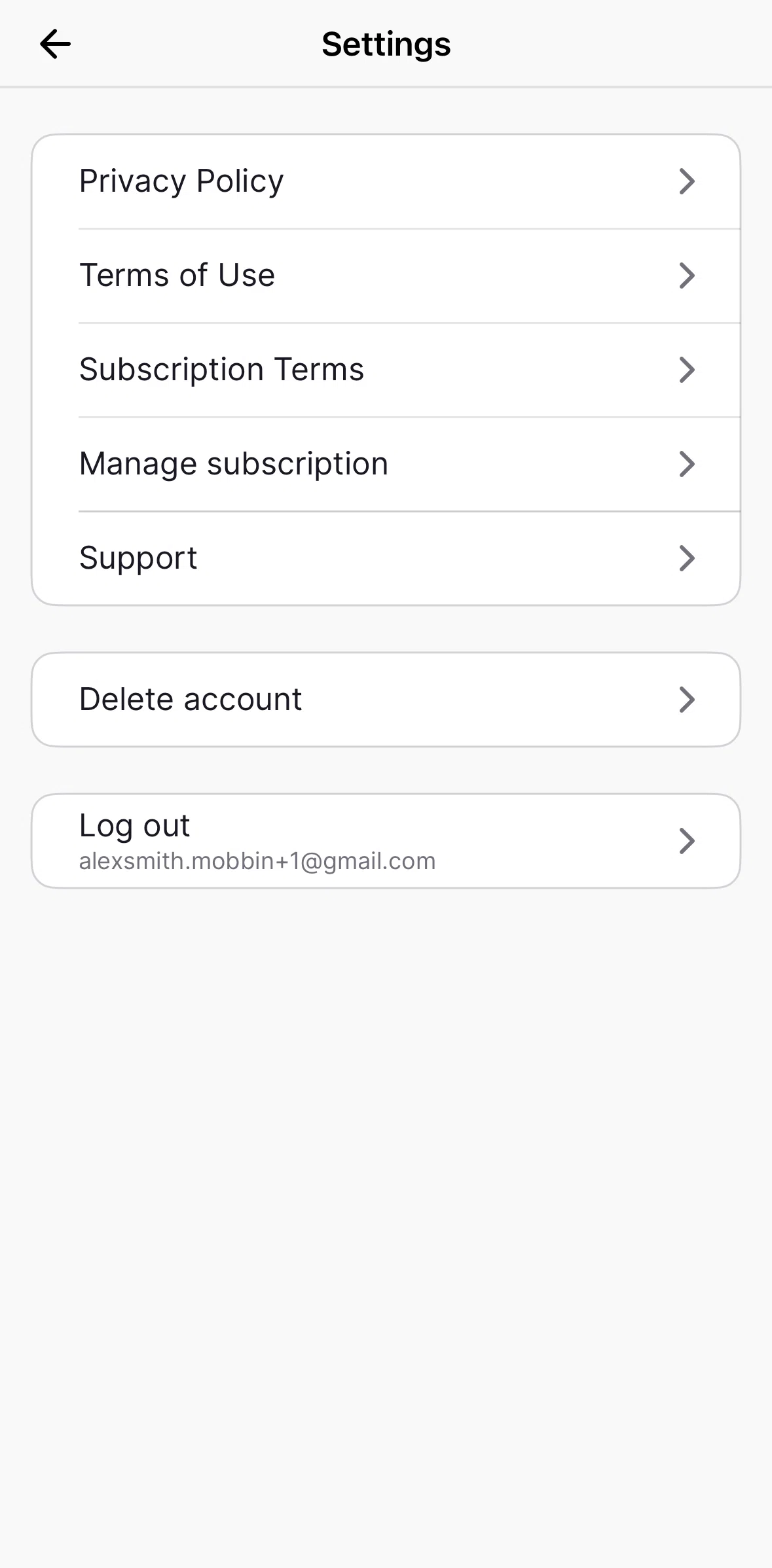 Nibble Screen screen in the Deleting account flow