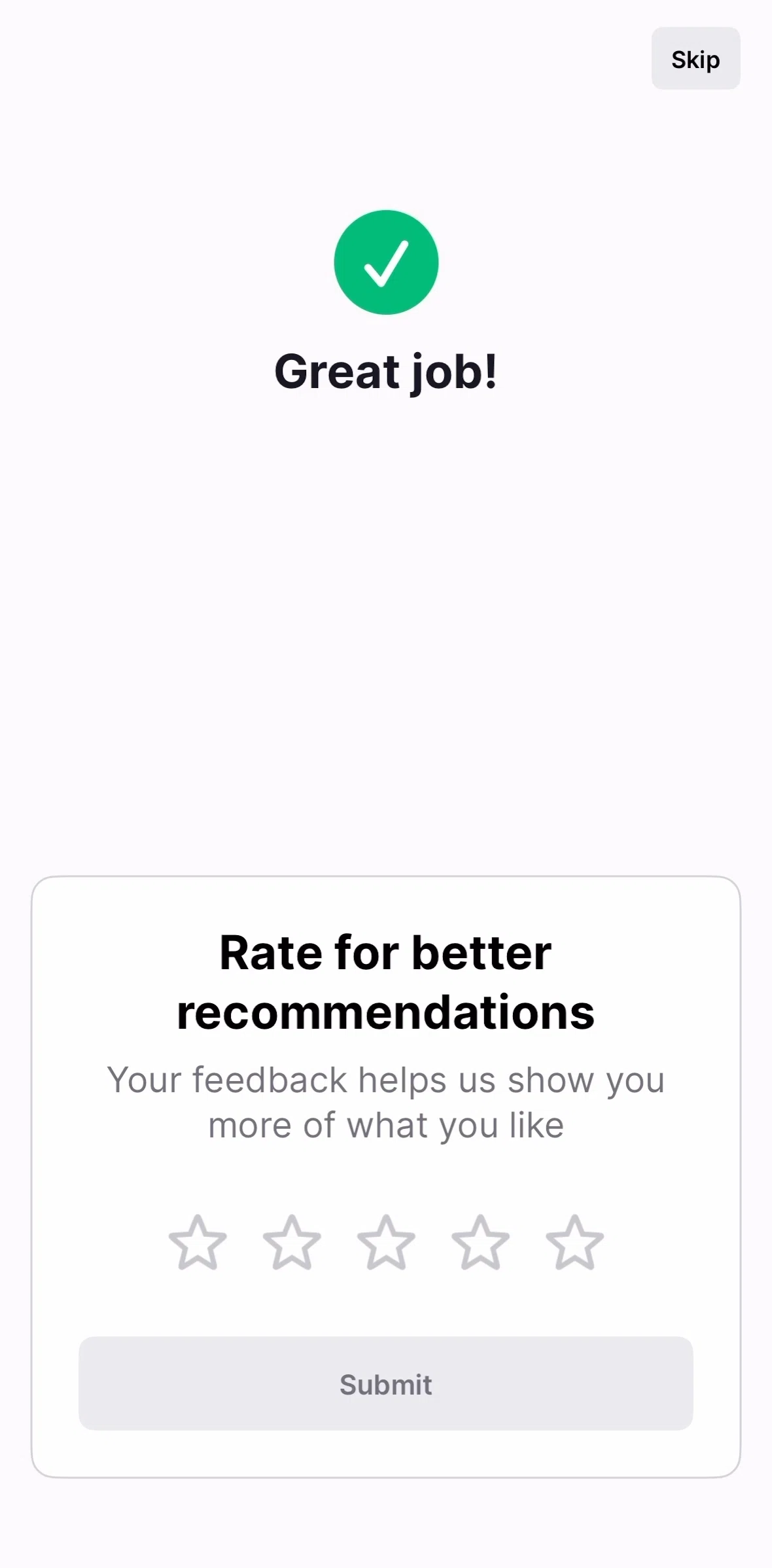 Nibble Screen screen in the Rating a lesson flow