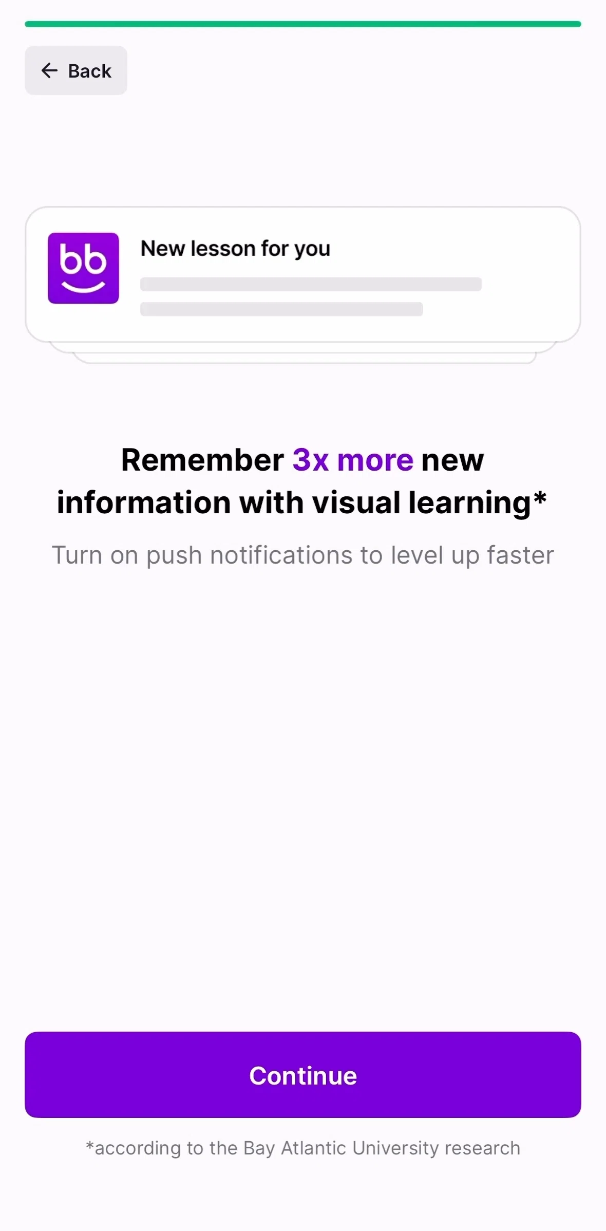 Nibble Screen screen in the Setting up a learning experience flow