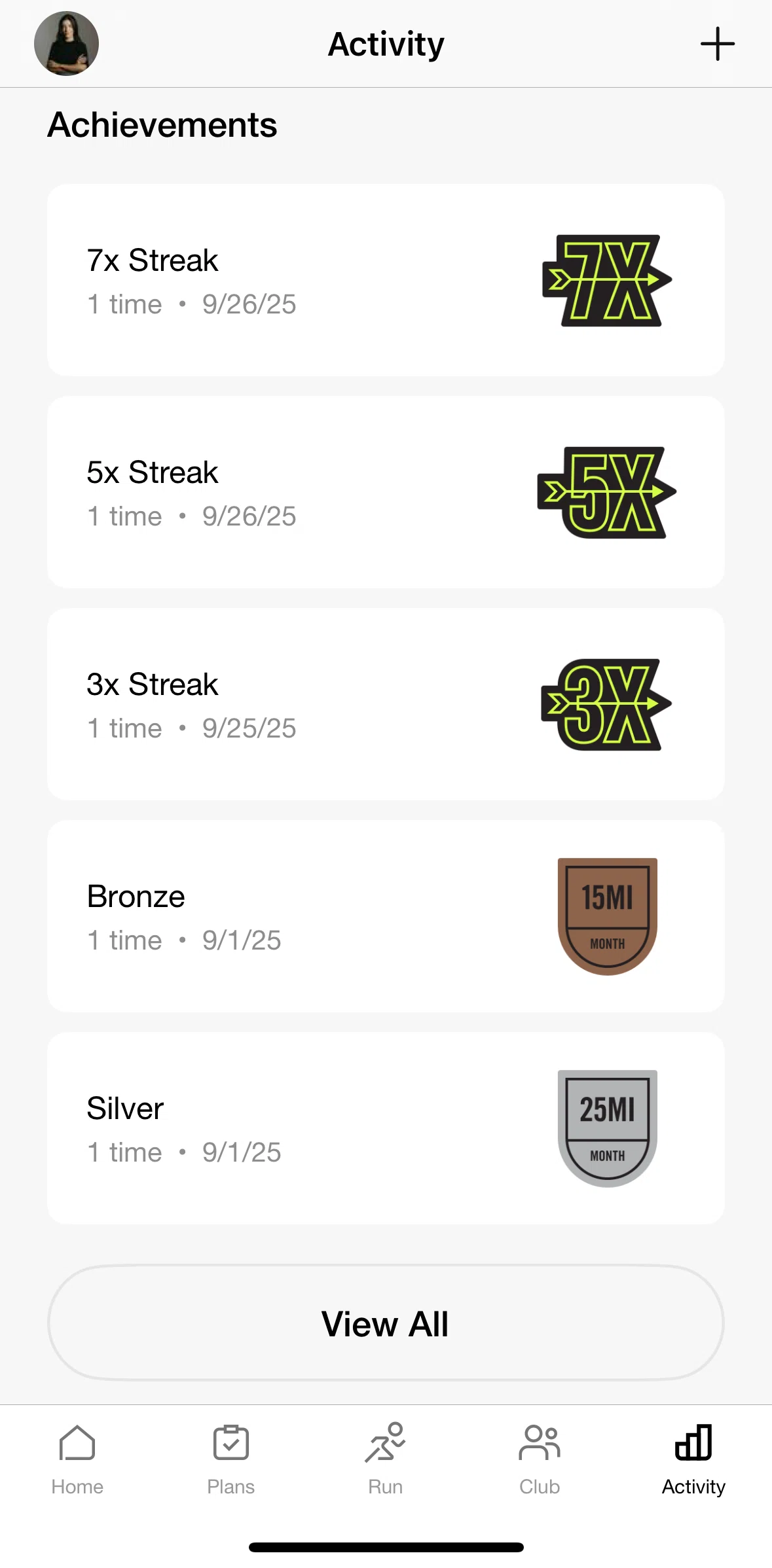Nike Run Club Screen screen in the Achievements flow