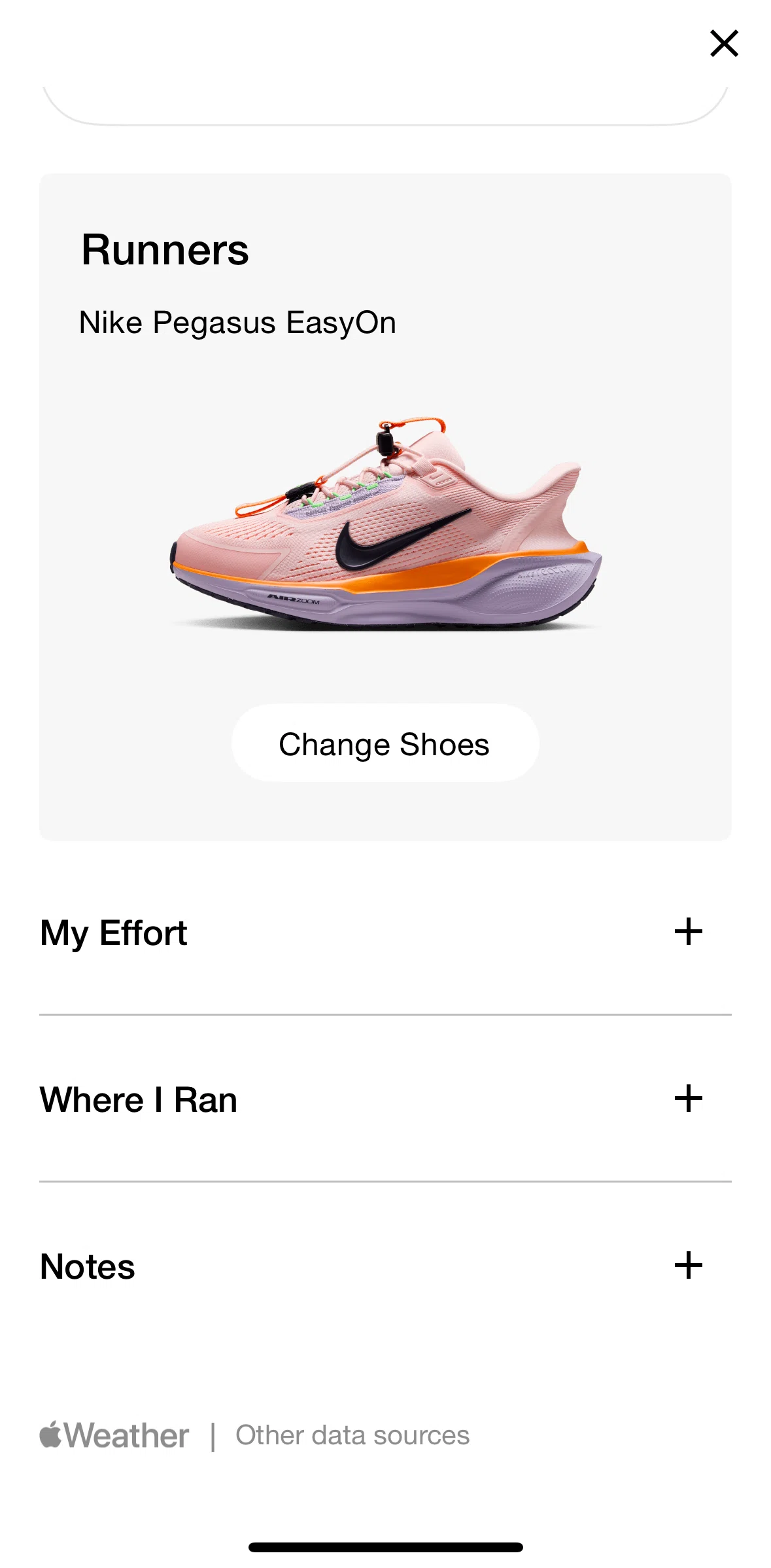 Nike Run Club Screen screen in the Adding a note flow