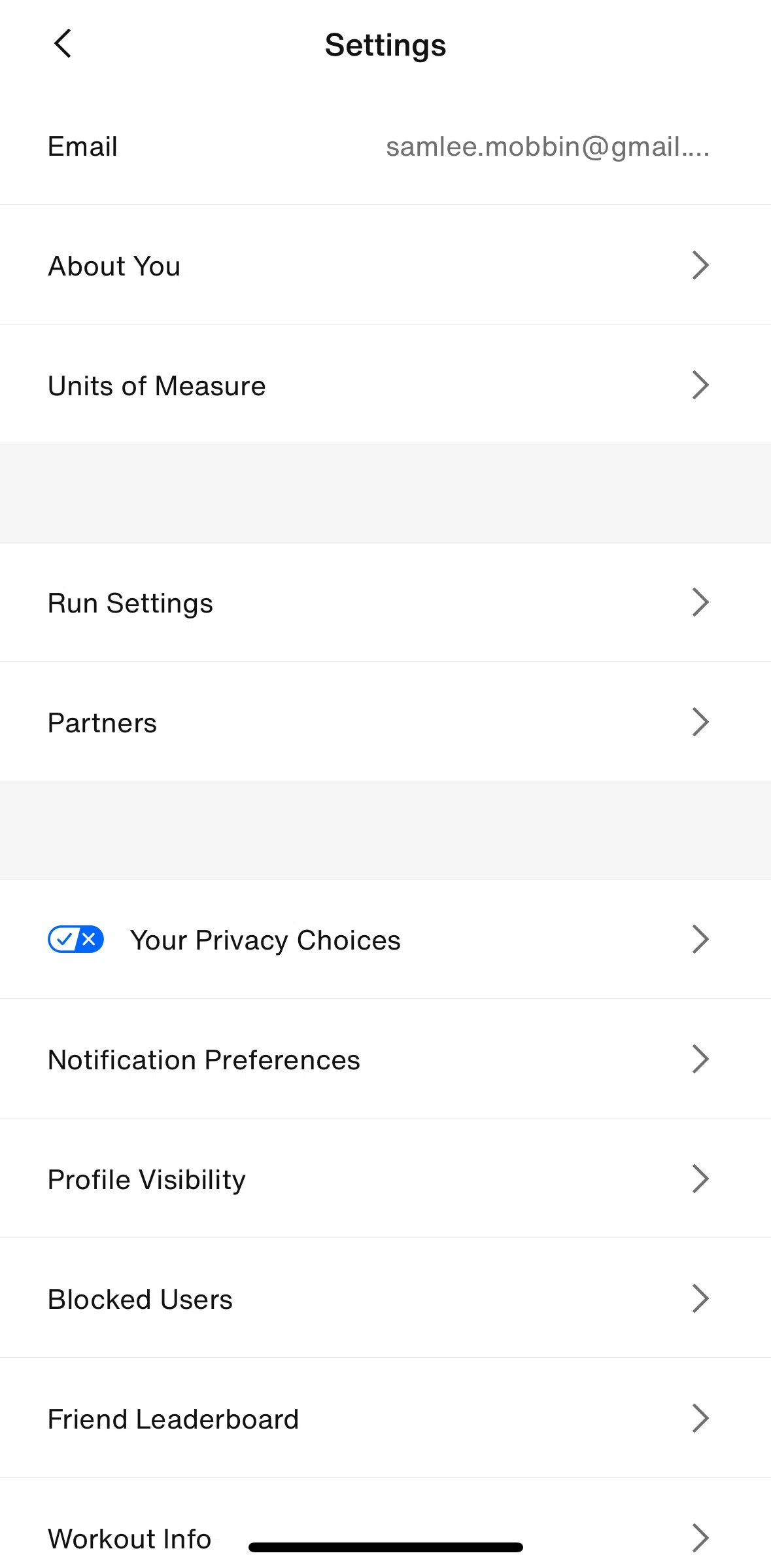 Nike Run Club Screen screen in the Changing units of measure flow