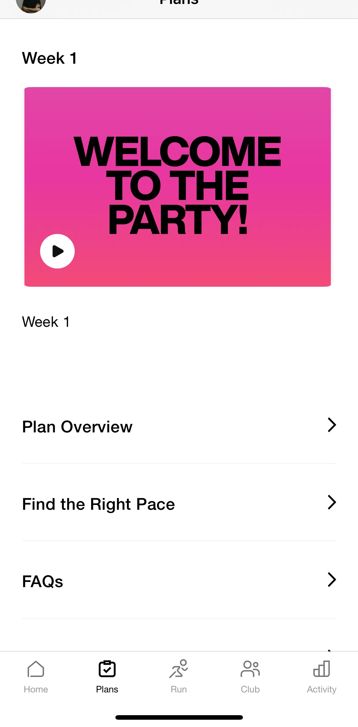 Nike Run Club Screen screen in the Find the right pace flow
