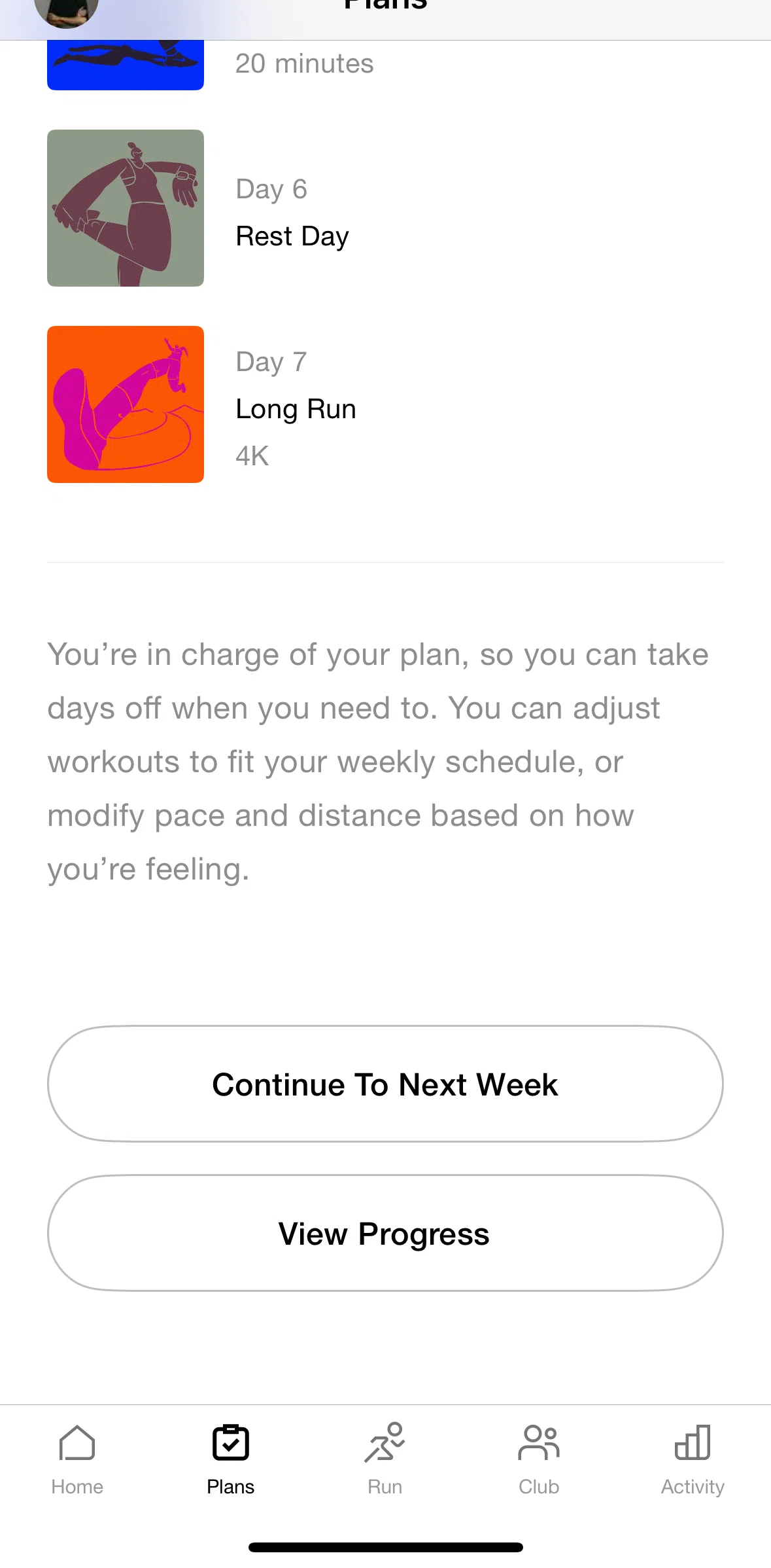 Nike Run Club Screen screen in the Progress flow