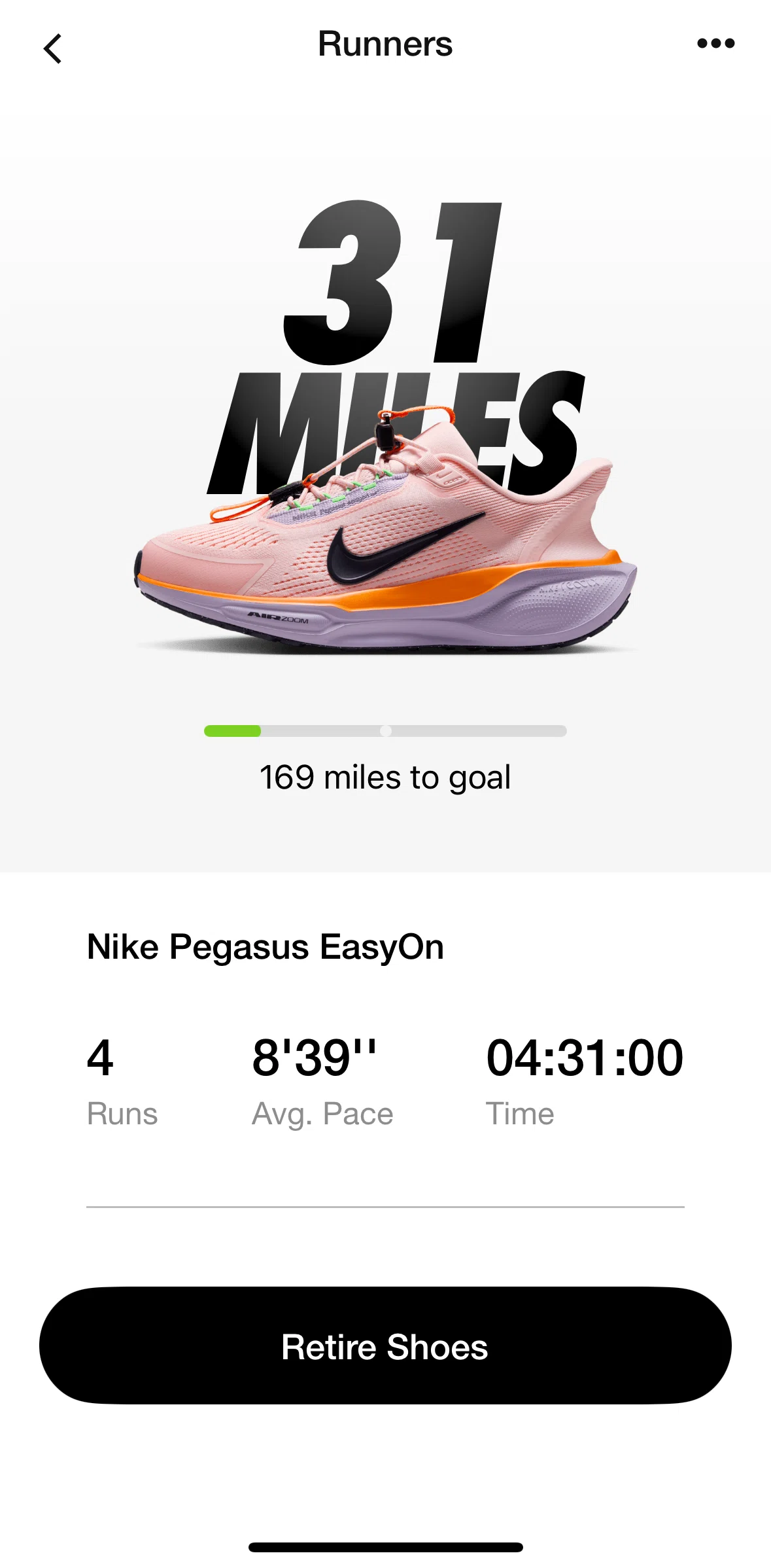 Nike Run Club Screen screen in the Retiring a shoe flow