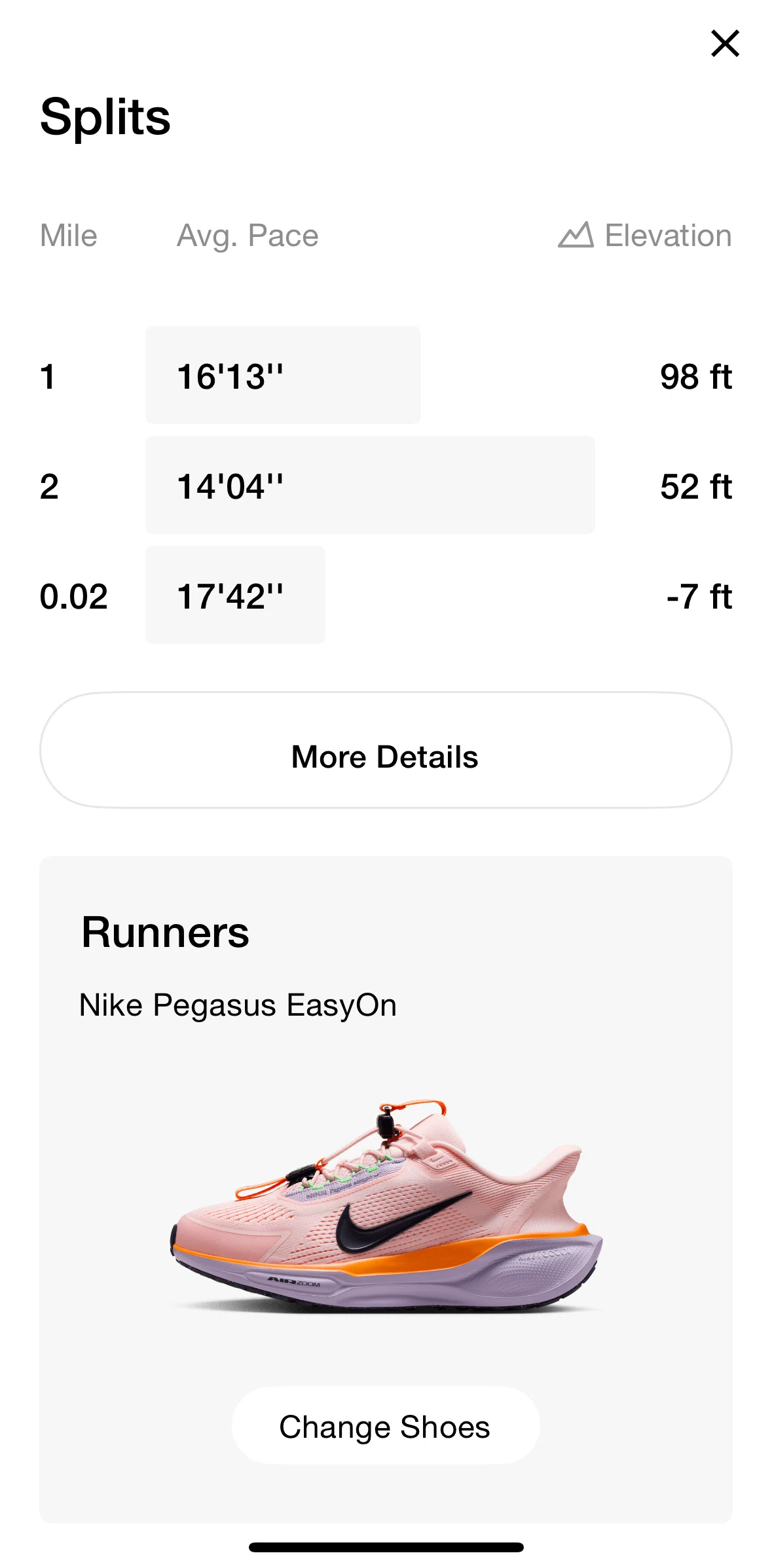 Nike Run Club Screen screen in the Split detail flow