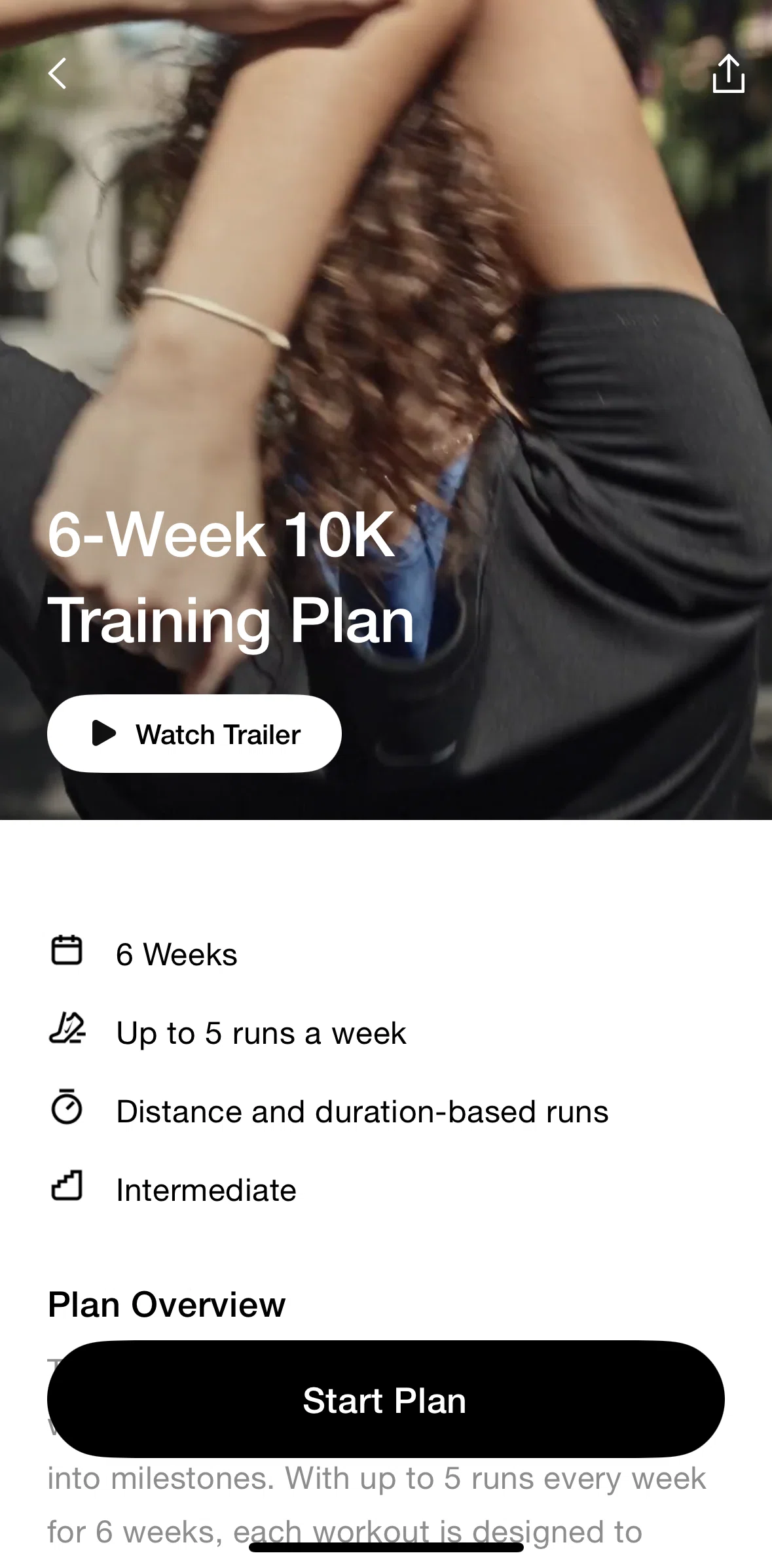 Nike Run Club Screen screen in the Starting a plan flow