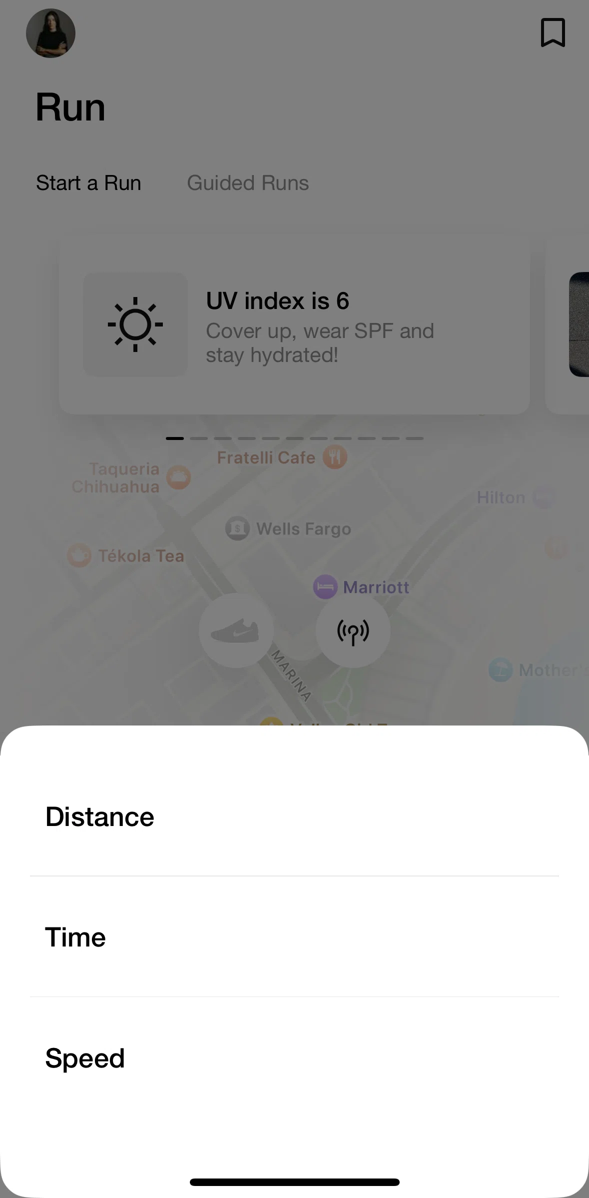 Nike Run Club Screen screen in the Starting a run (speed) flow