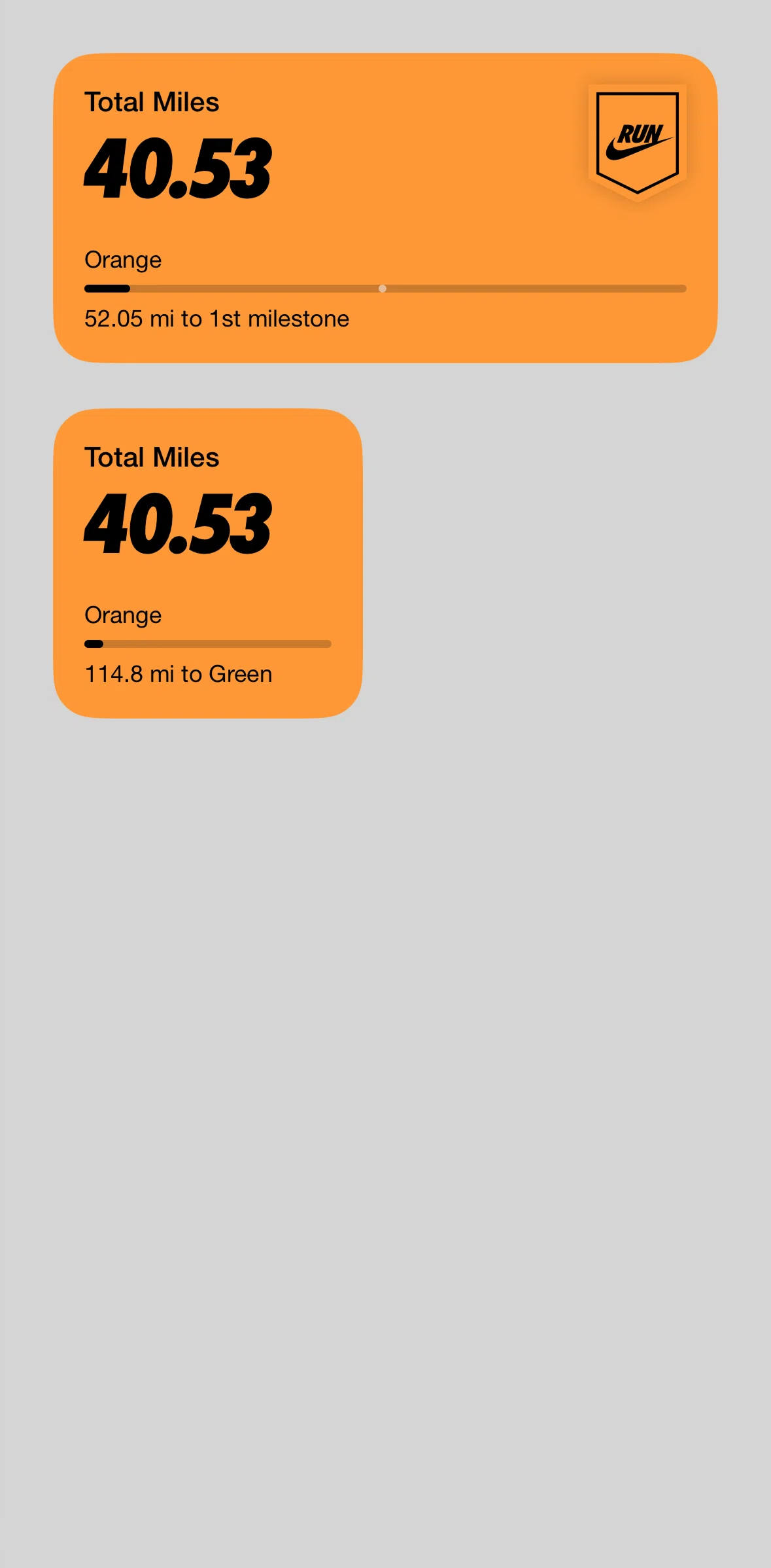 Nike Run Club Screen screen in the Widgets flow