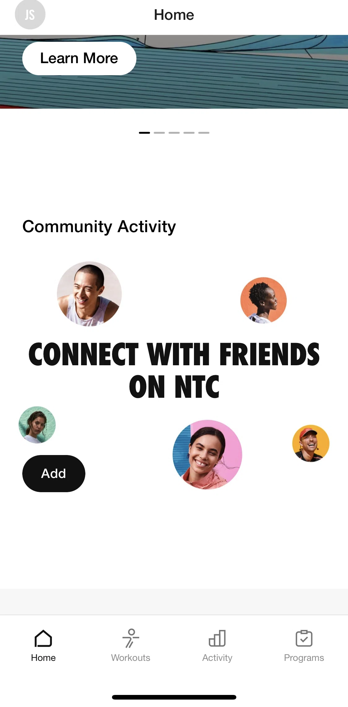 Nike Training Club Screen screen in the Contacts flow