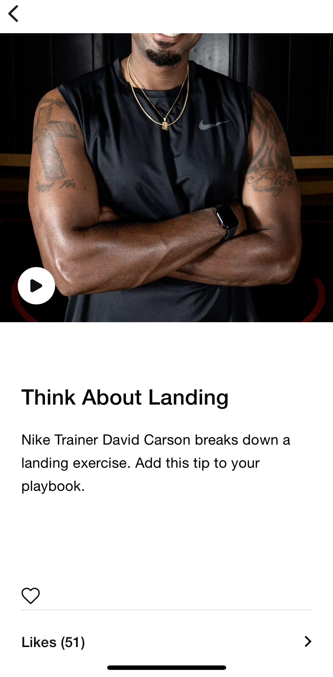 Nike Training Club Screen screen in the Likes flow