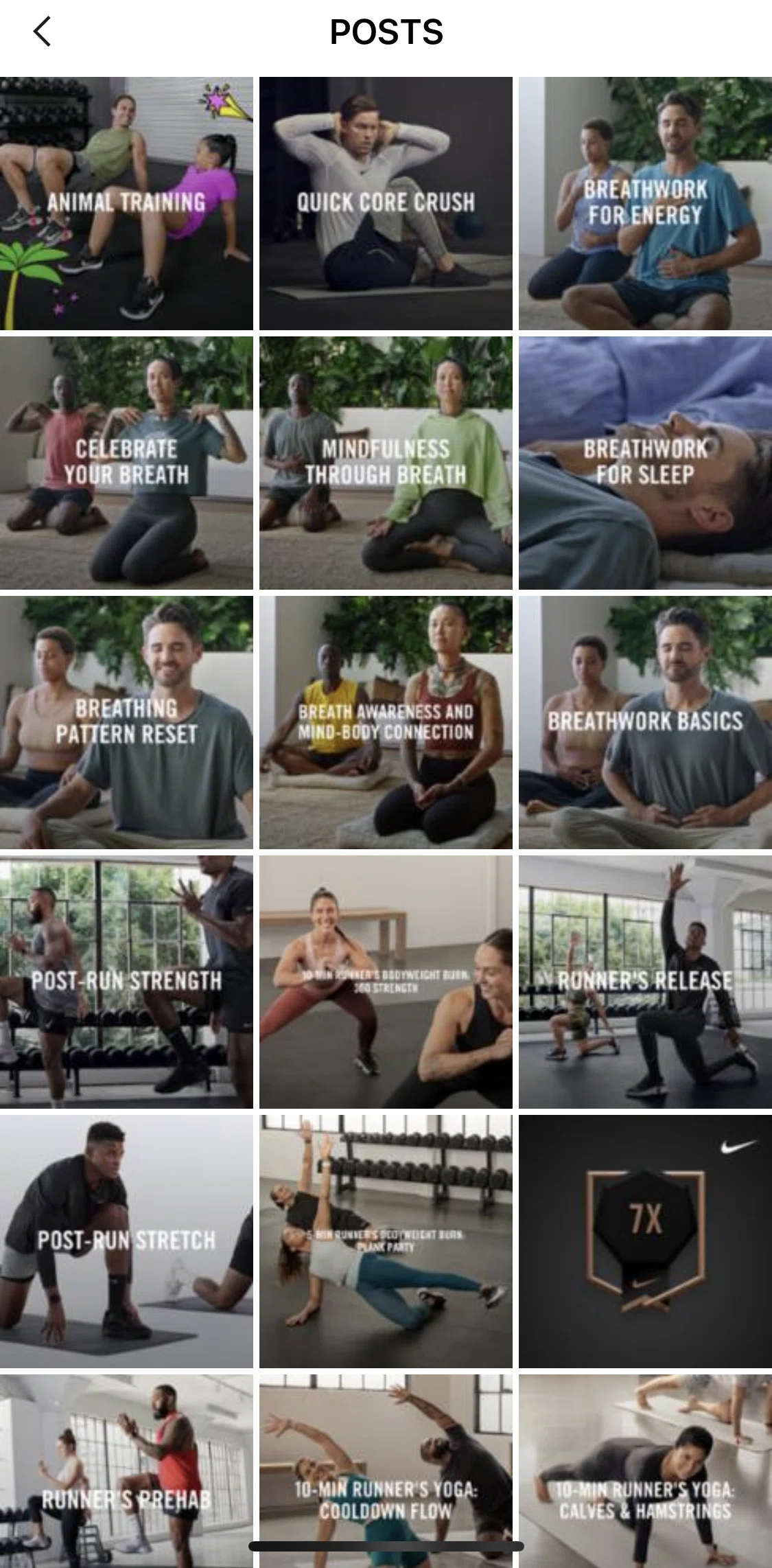 Nike Training Club Screen screen in the Post detail flow