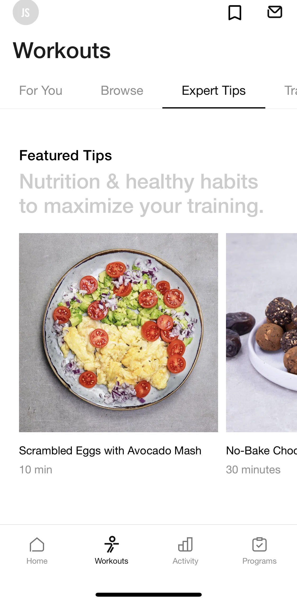 Nike Training Club Screen screen in the Recipe detail flow