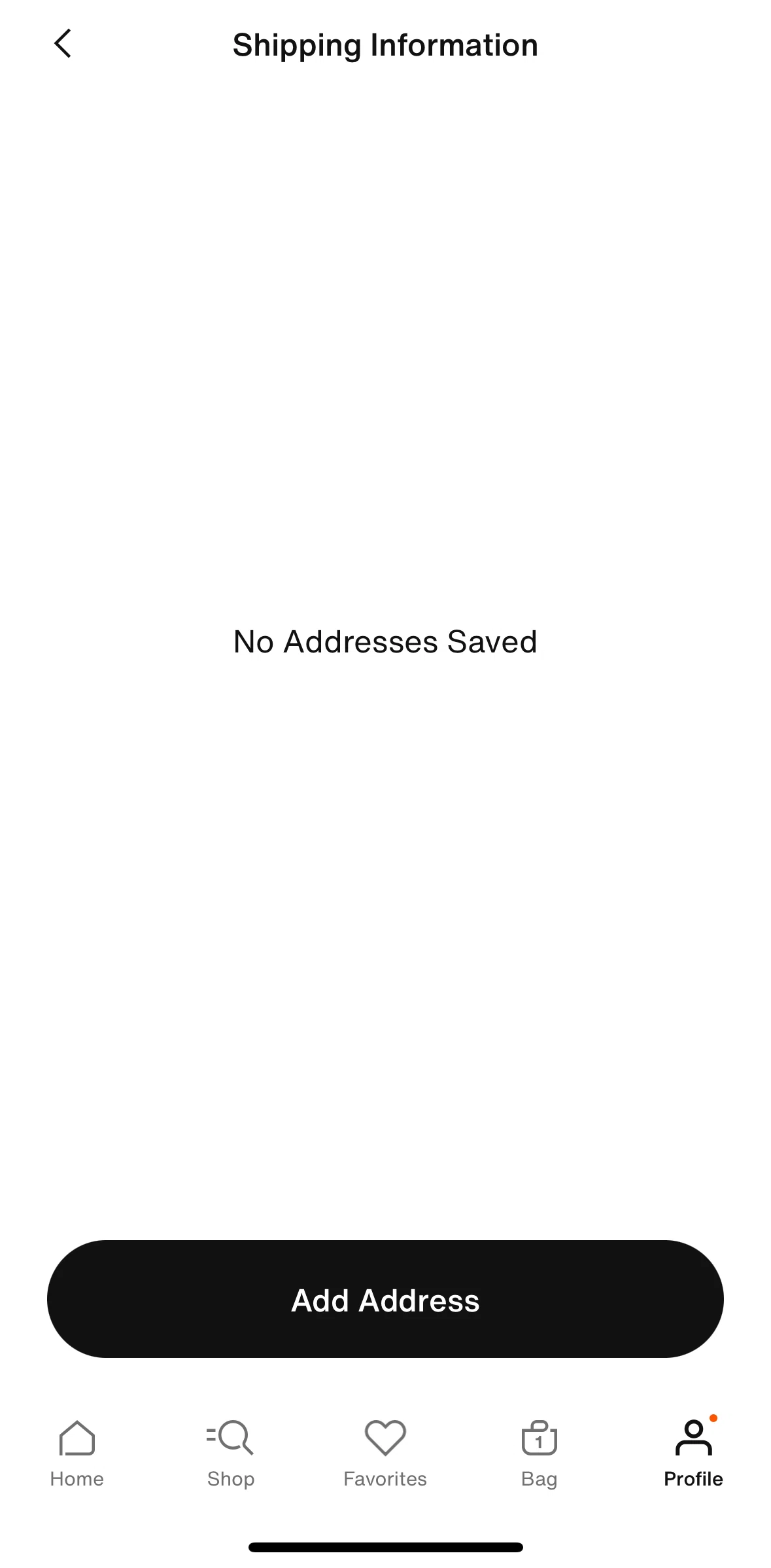 Nike Screen screen in the Adding a shipping address flow