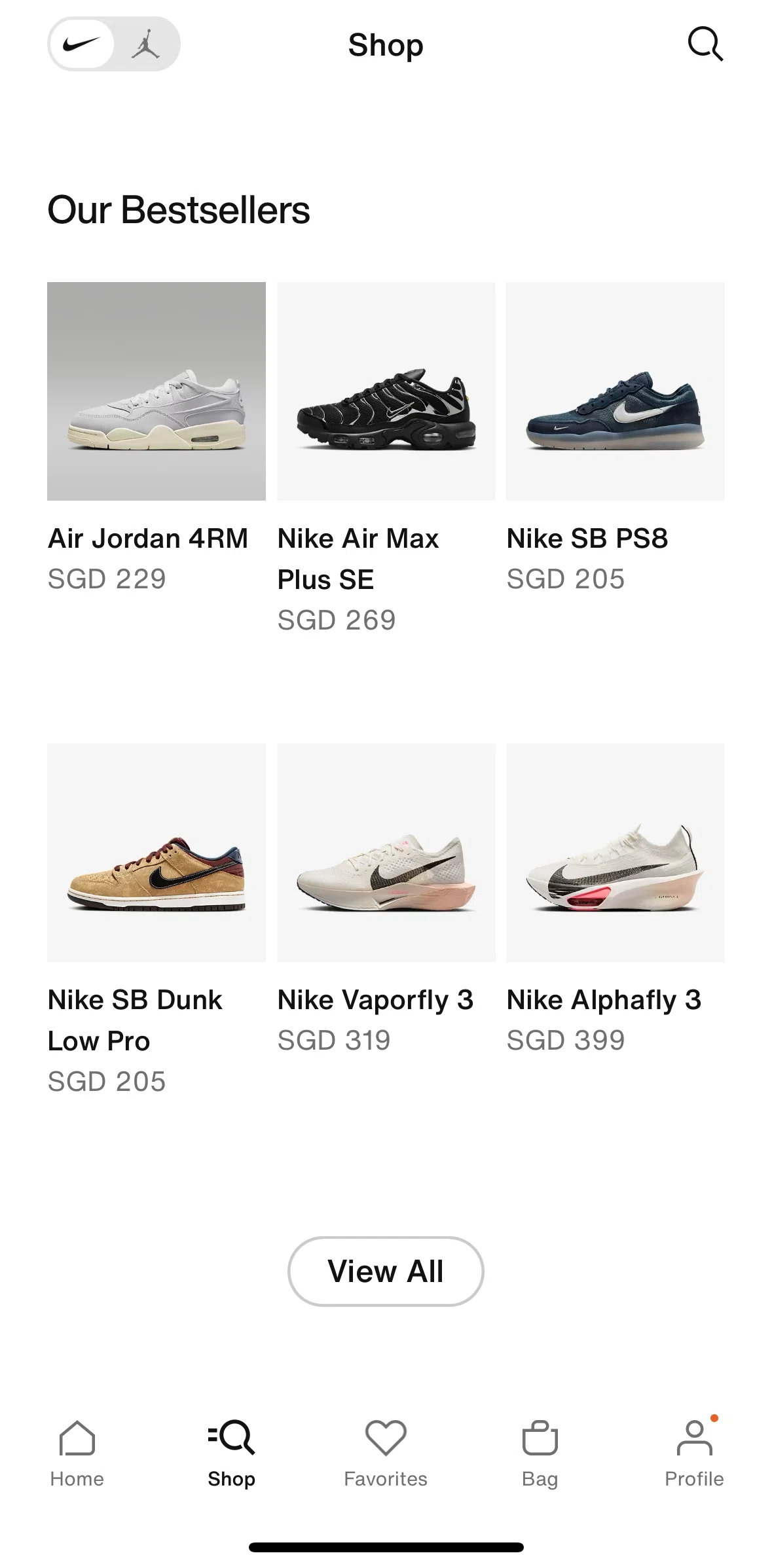 Nike Screen screen in the Bestsellers flow