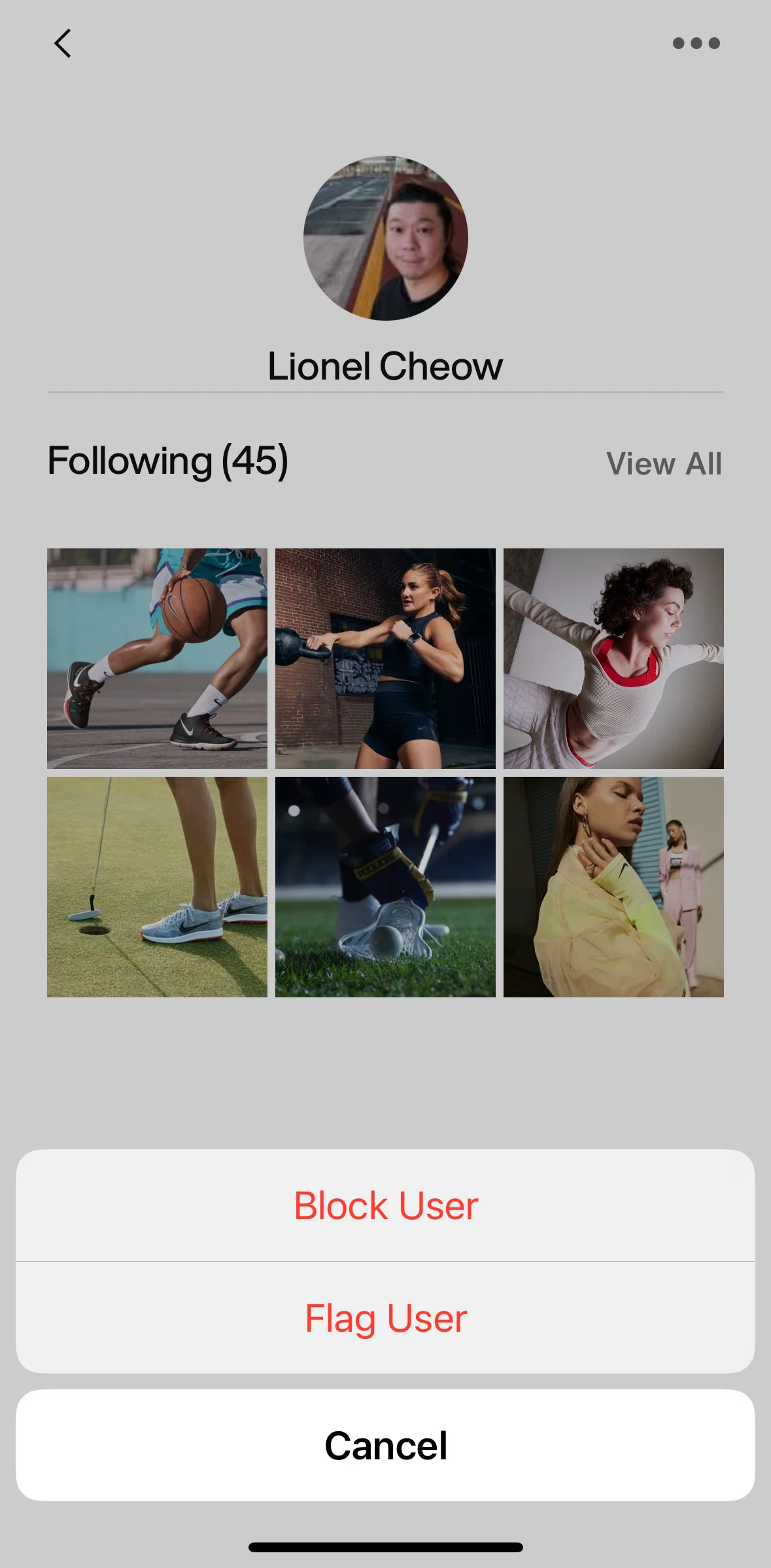 Nike Screen screen in the Blocking a user flow