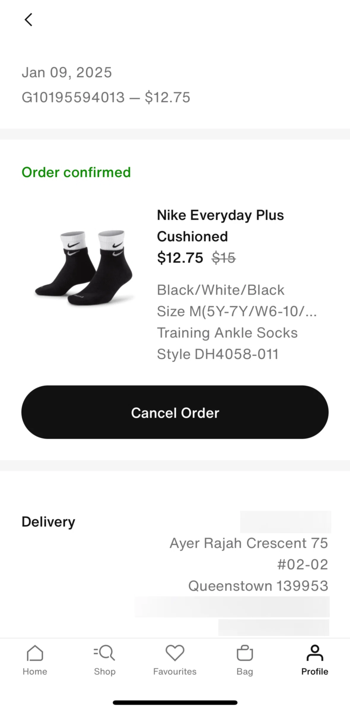 Nike Screen screen in the Canceling an order flow