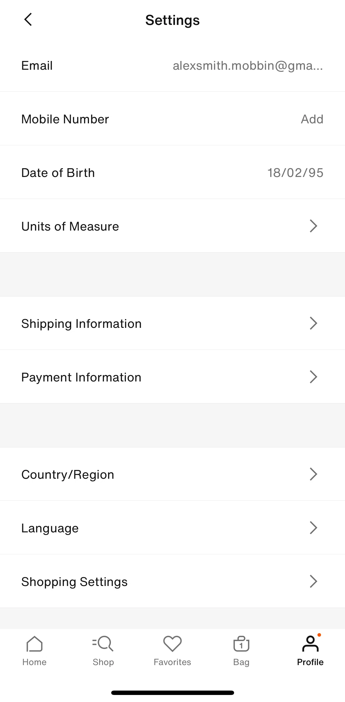 Nike Screen screen in the Changing shopping settings flow