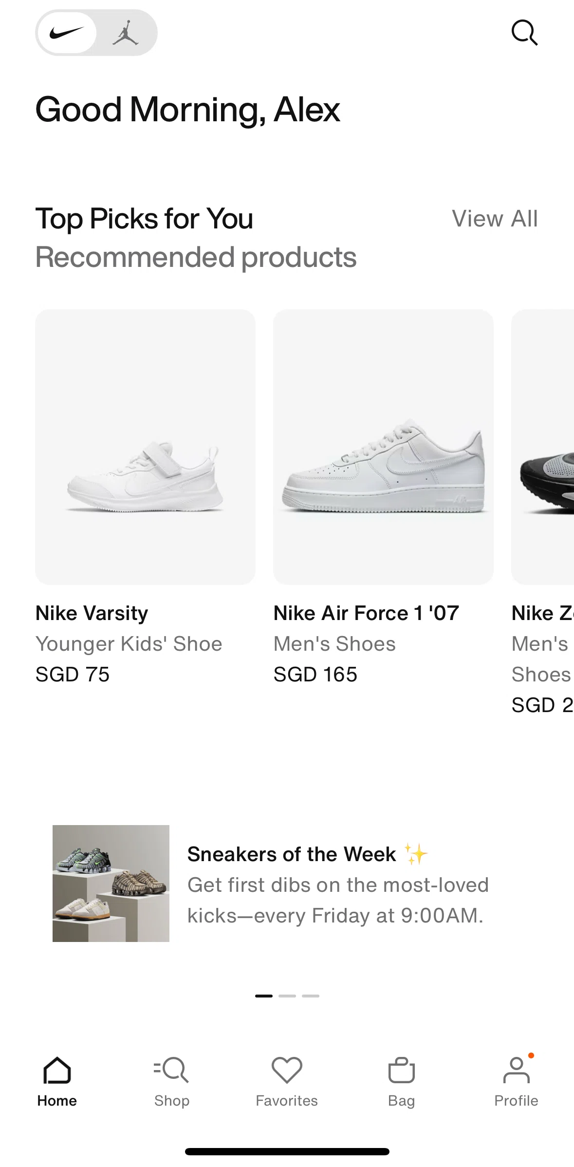 Nike Screen screen in the Explore a collection flow