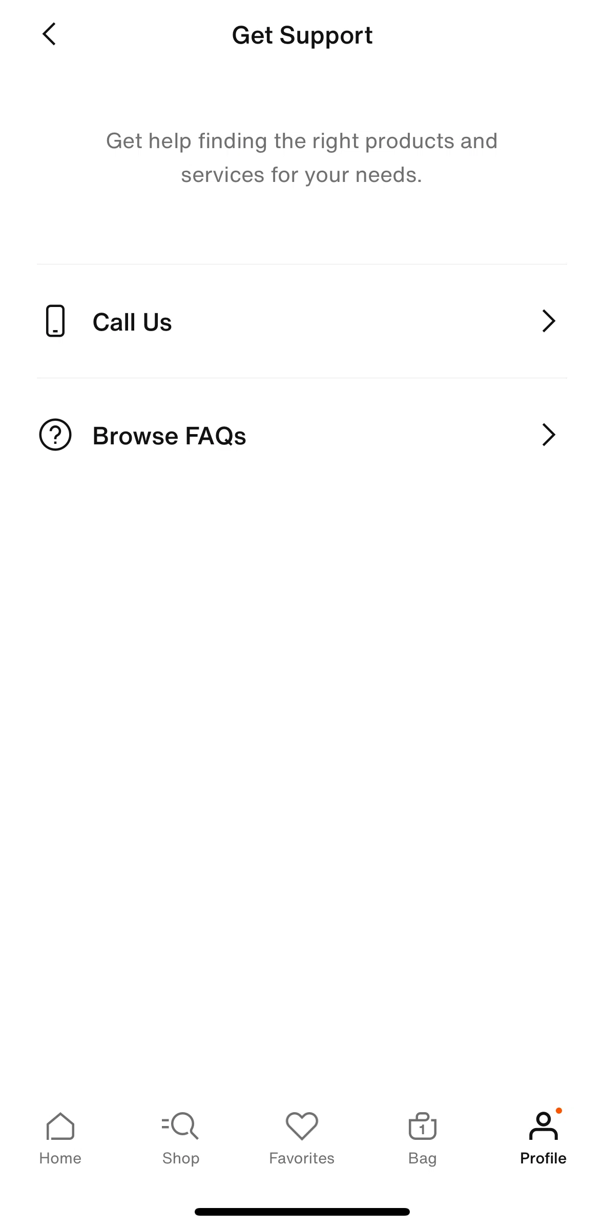 Nike Screen screen in the FAQs flow