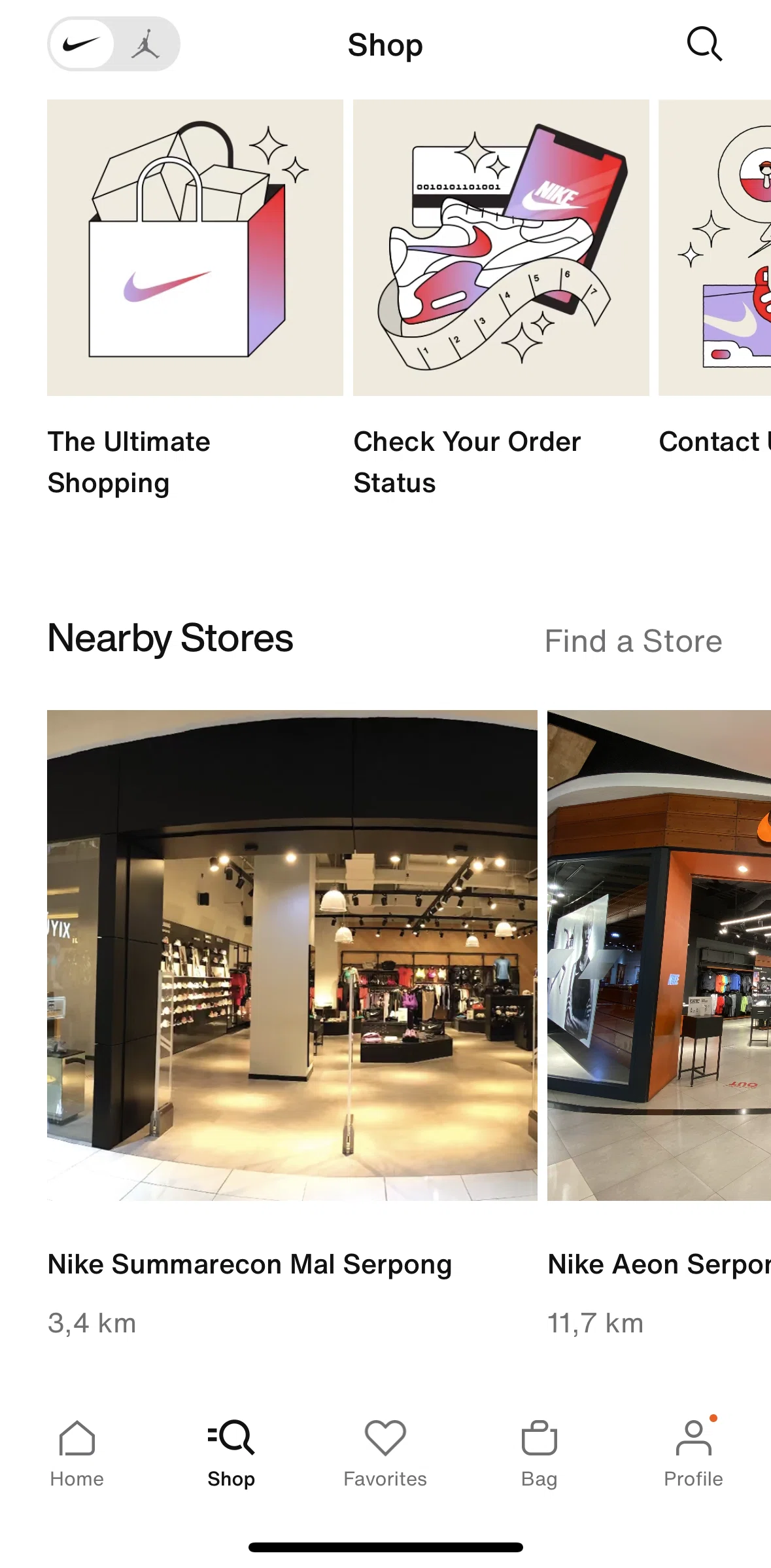 Nike Screen screen in the Finding a Nike store flow