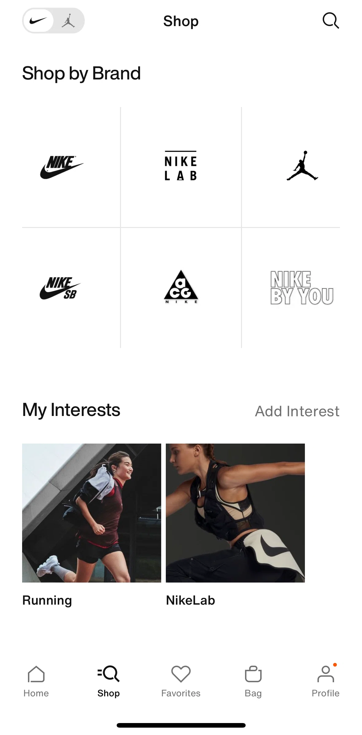 Nike Screen screen in the Following flow